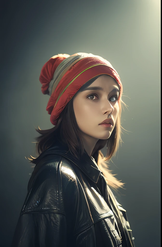 (
(8k:1.27), best quality, masterpiece, ultra highres:1.2) Photo of Pretty Japanese woman
(beautiful:1.1) (sci-fi warrior woman:1.1) space soldier, (beanie:1.61) (leather jacket:1.21) intricate elegant, fantasy, detailed, ometric by greg rutkowski and alphonse mucha, gradient lighting