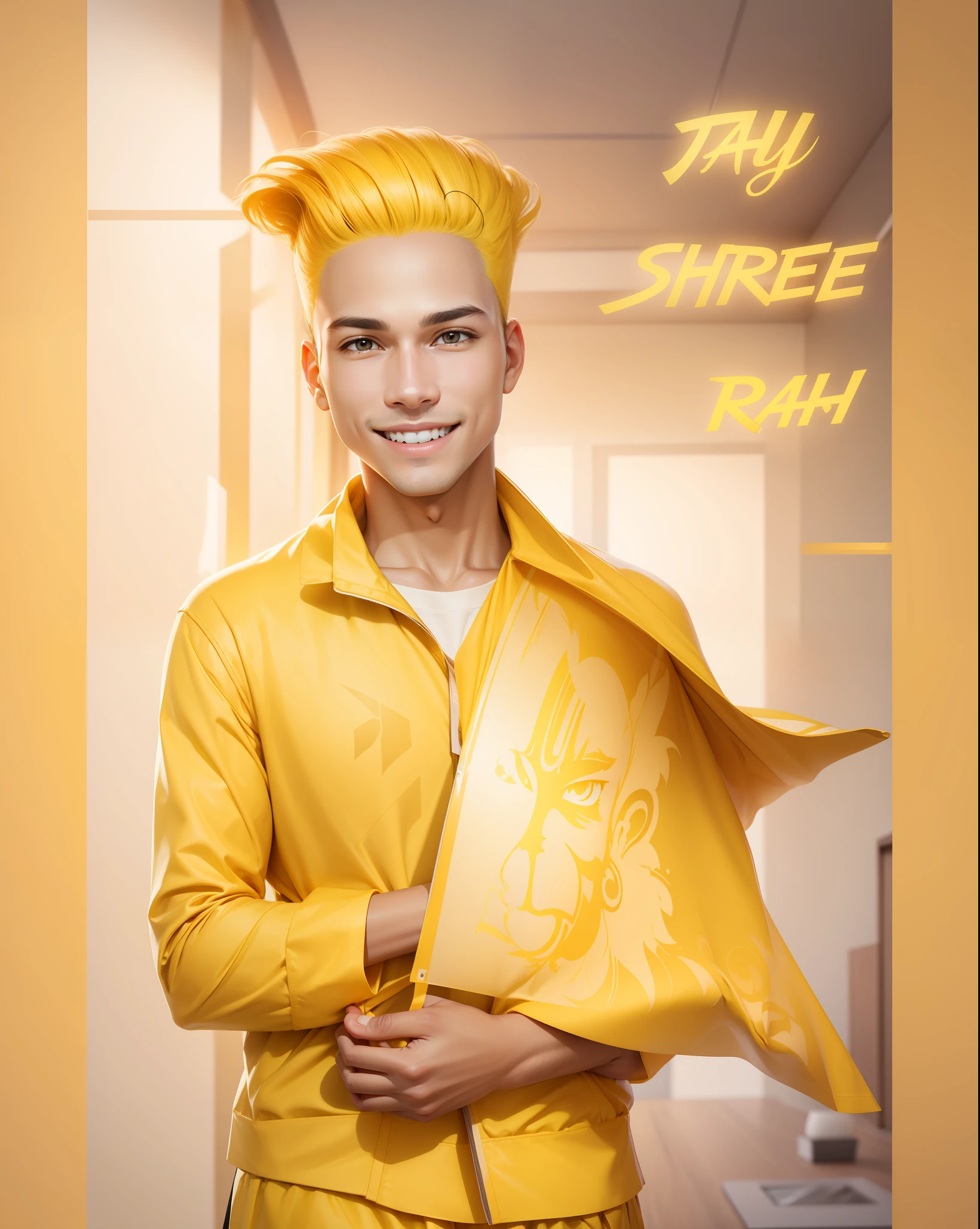 Background change realastic 8 k ultra clean face face smile color yellow