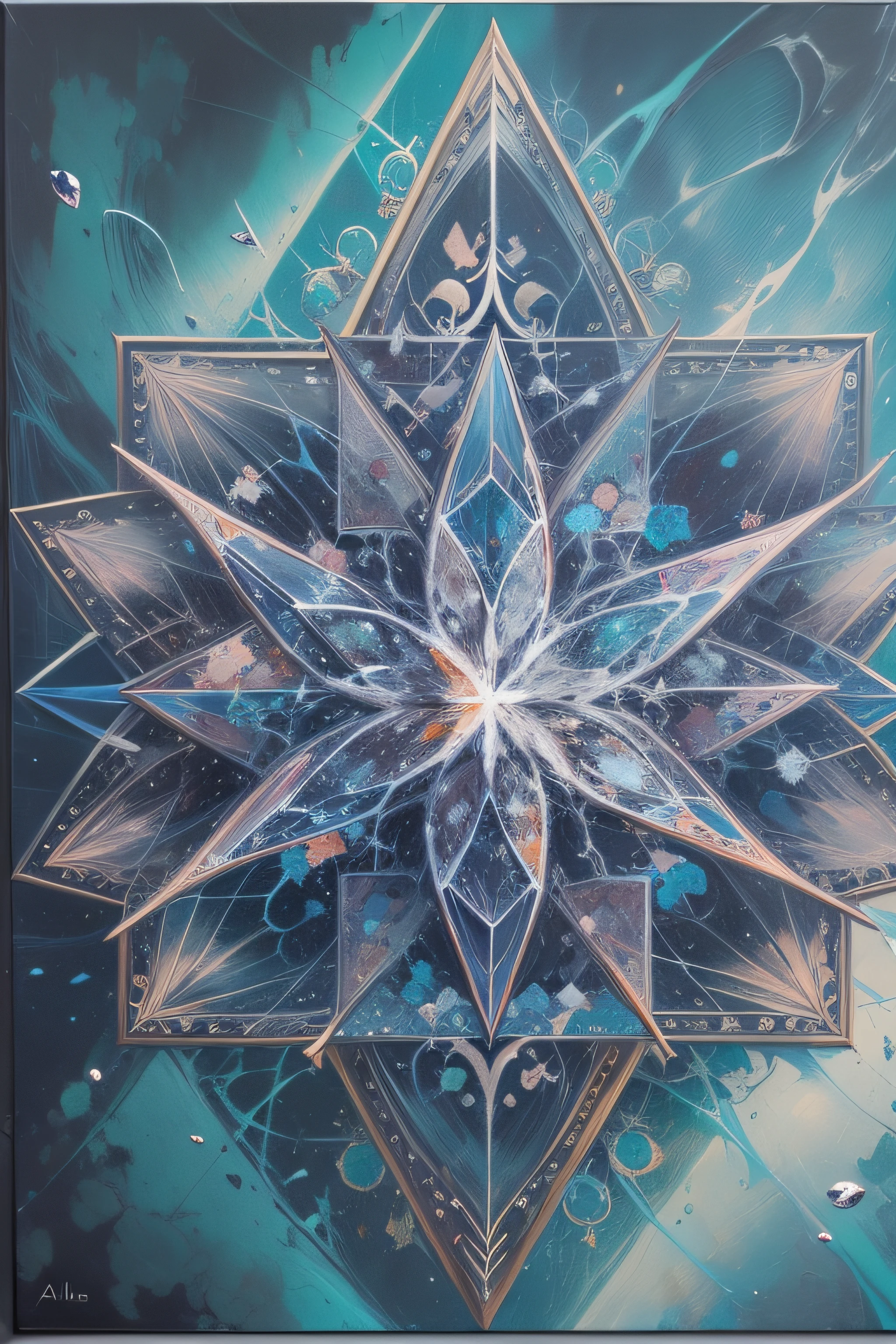 estrela de cinco pontas, magia, simetria, maths, renascentista, oil painting, 2d canvas, altamente detalhado, intricado, classic paint, blue monochromatic, cristal
