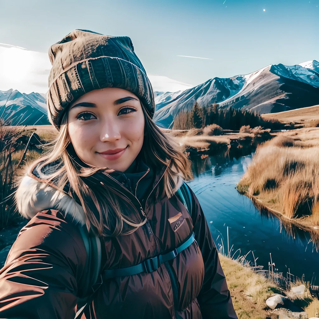 VeronicaCipher ((upper body selfie, happy)), masterpiece, best quality, ultra-detailed, solo, outdoors, (night), mountains, nature, (stars, moon) cheerful, happy, backpack, sleeping bag, camping stove, water bottle, mountain boots, gloves, sweater, hat, flashlight, forest, rocks, river, wood, smoke, shadows, contrast, clear sky, analog style (look at viewer:1.2) (skin texture) (film grain:1.3), (warm hue, warm tone) :1.2), close up, cinematic light, sidelighting, ultra high res, best shadow, RAW, upper body, , wearing pullover
kodak vision 3,