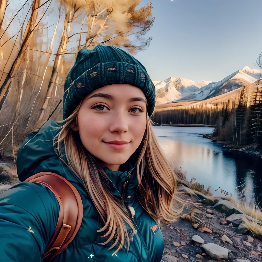 VeronicaCipher ((upper body selfie, happy)), masterpiece, best quality, ultra-detailed, solo, outdoors, (night), mountains, nature, (stars, moon) cheerful, happy, backpack, sleeping bag, camping stove, water bottle, mountain boots, gloves, sweater, hat, flashlight, forest, rocks, river, wood, smoke, shadows, contrast, clear sky, analog style (look at viewer:1.2) (skin texture) (film grain:1.3), (warm hue, warm tone) :1.2), close up, cinematic light, sidelighting, ultra high res, best shadow, RAW, upper body, , wearing pullover
kodak vision 3,