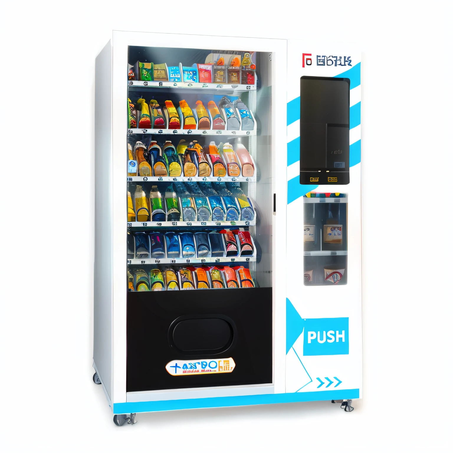 Drinks and soda in front of white background, The scene is in the mall