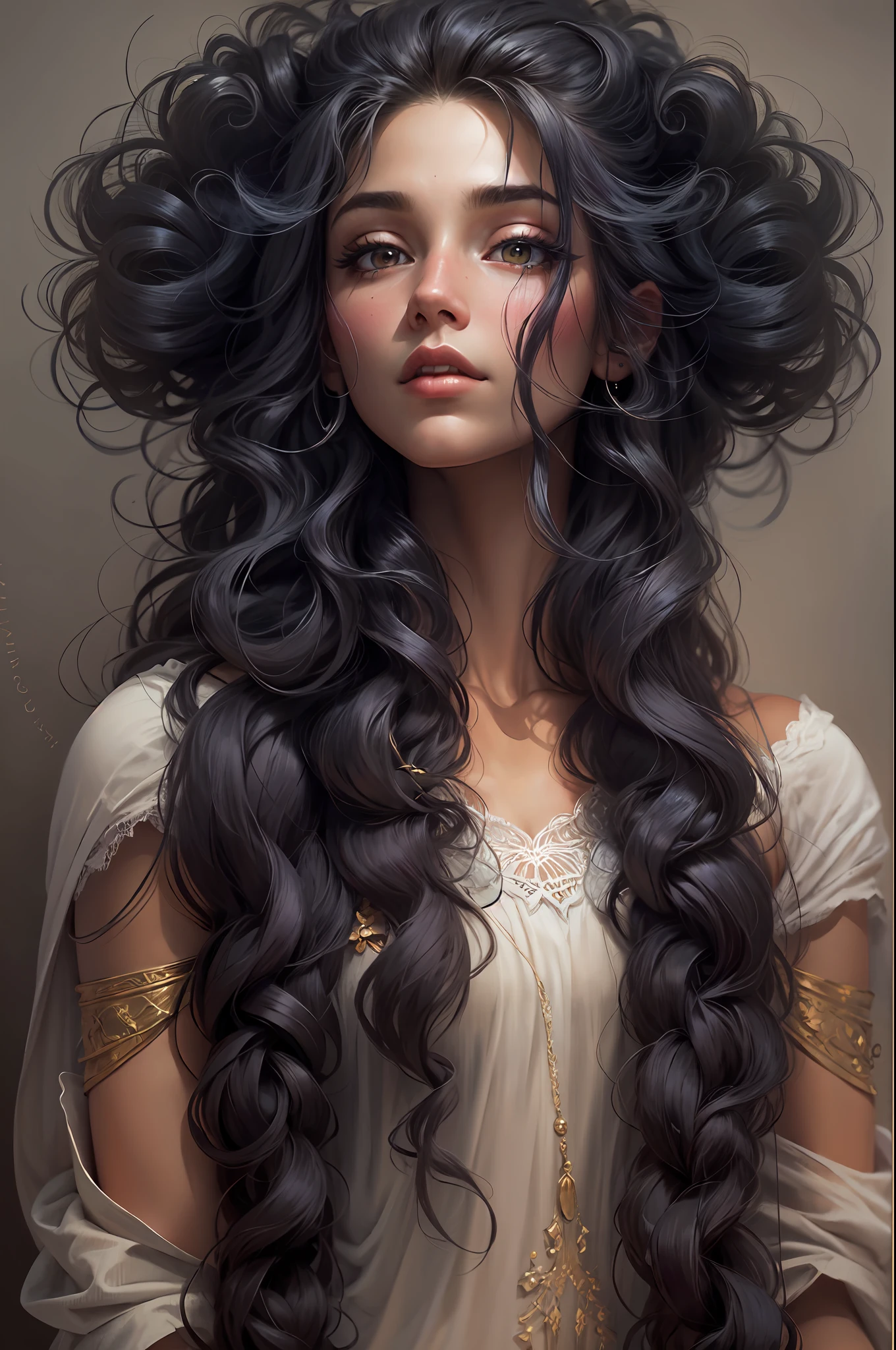 Um mulher de longos cabelos pretos com raiva, Arte de Fantasia, Arte realista, rosto bonito, imagem de corpo inteiro, melhor qualidade, imagem detalhada, medieval