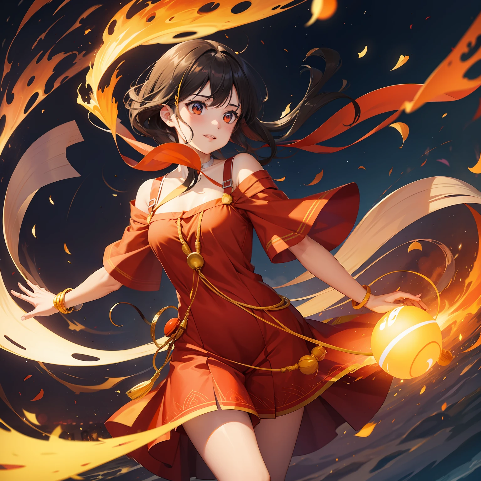 Fire, Eater, Wind, colorful, spin, light orbs