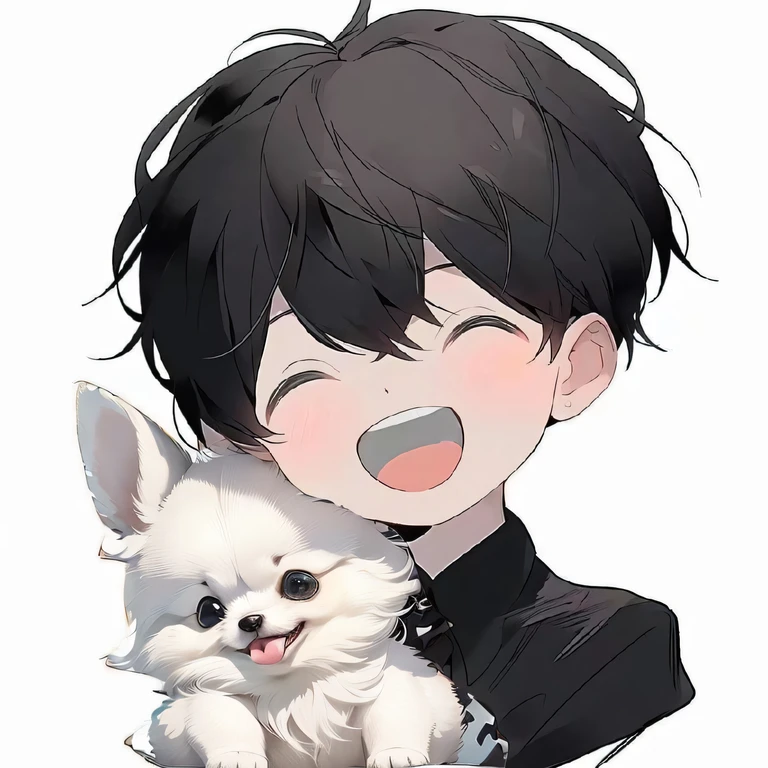 Cute Pomeranian in white，Laughing and sticking out his tongue