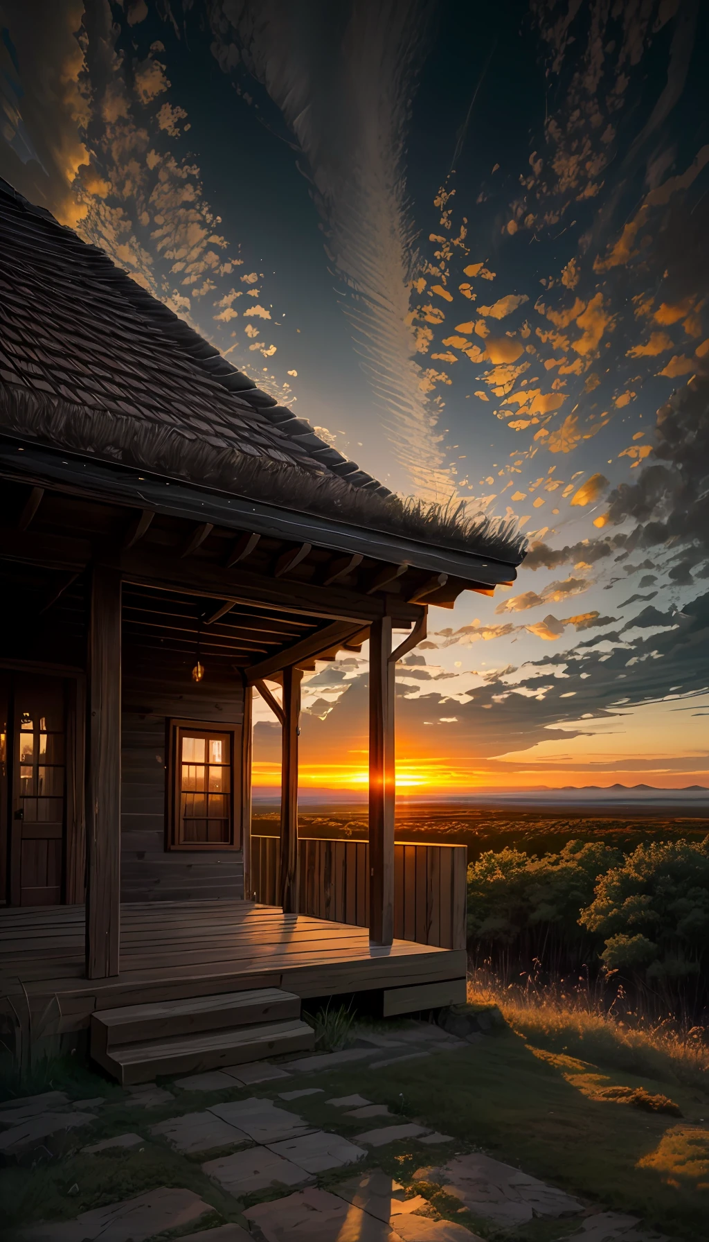 A high resolution, imagination, (Realistic), clear skies, composition, Sunset, (hdr:1.5), Outdoors, Intricate details