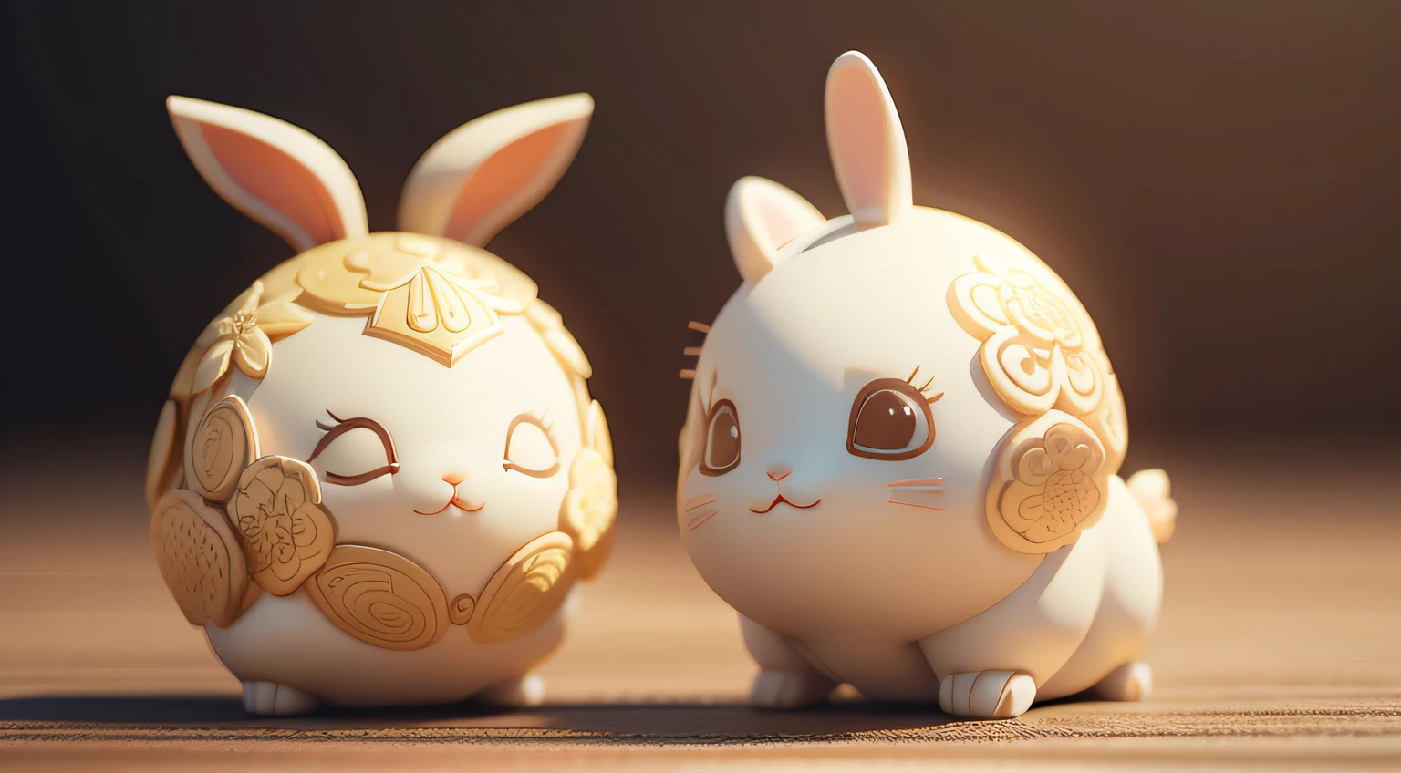 Two rabbits playing on Chinese mooncakes，C4D，high brightness,Manhwa Style