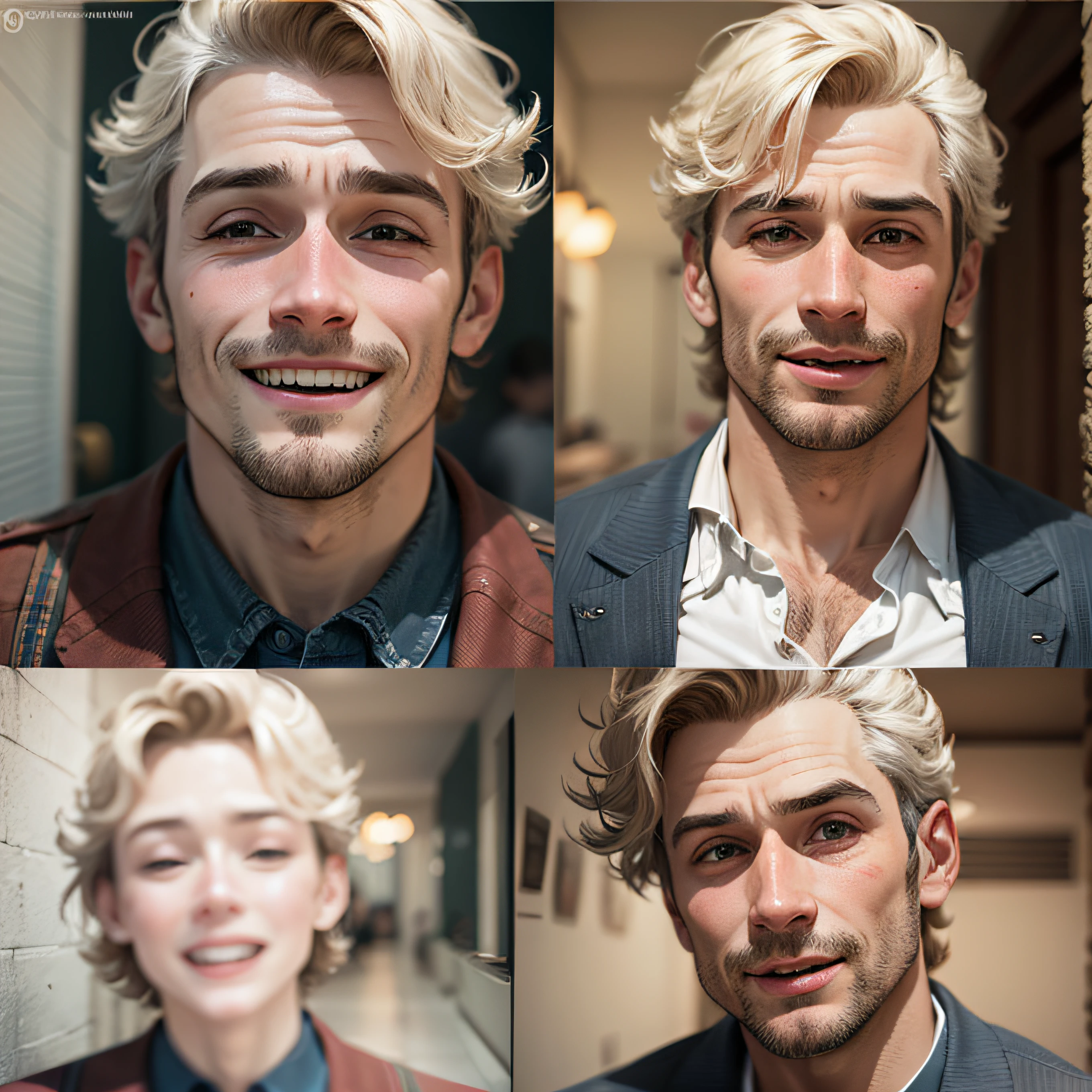 Personagem masculino americano alegre, sorrindo, 30 anos de idade, Sympathetic face, roupas normais