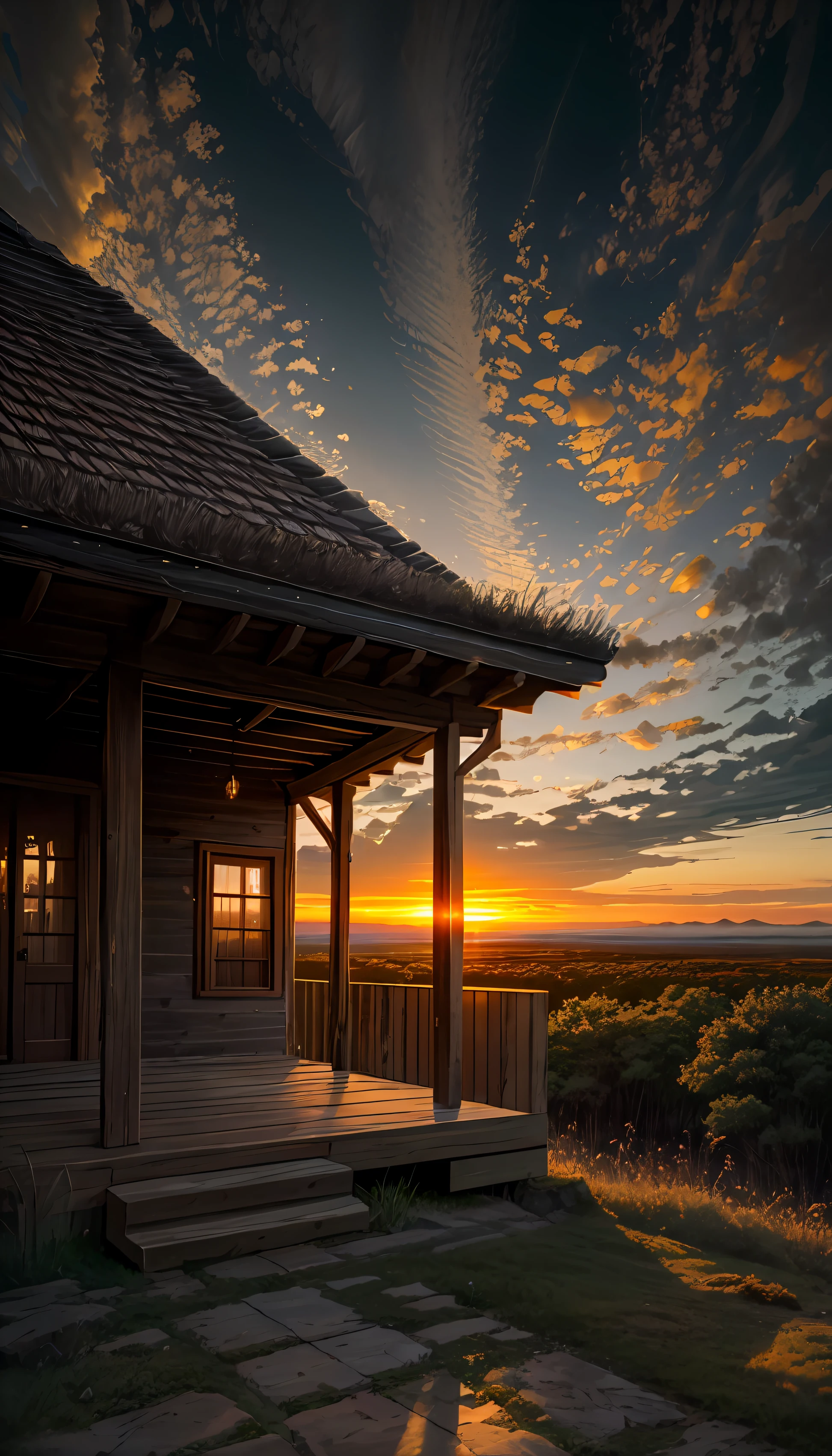 A high resolution, imagination, (Realistic), clear skies, composition, Sunset, (hdr:1.5), Outdoors, Intricate details