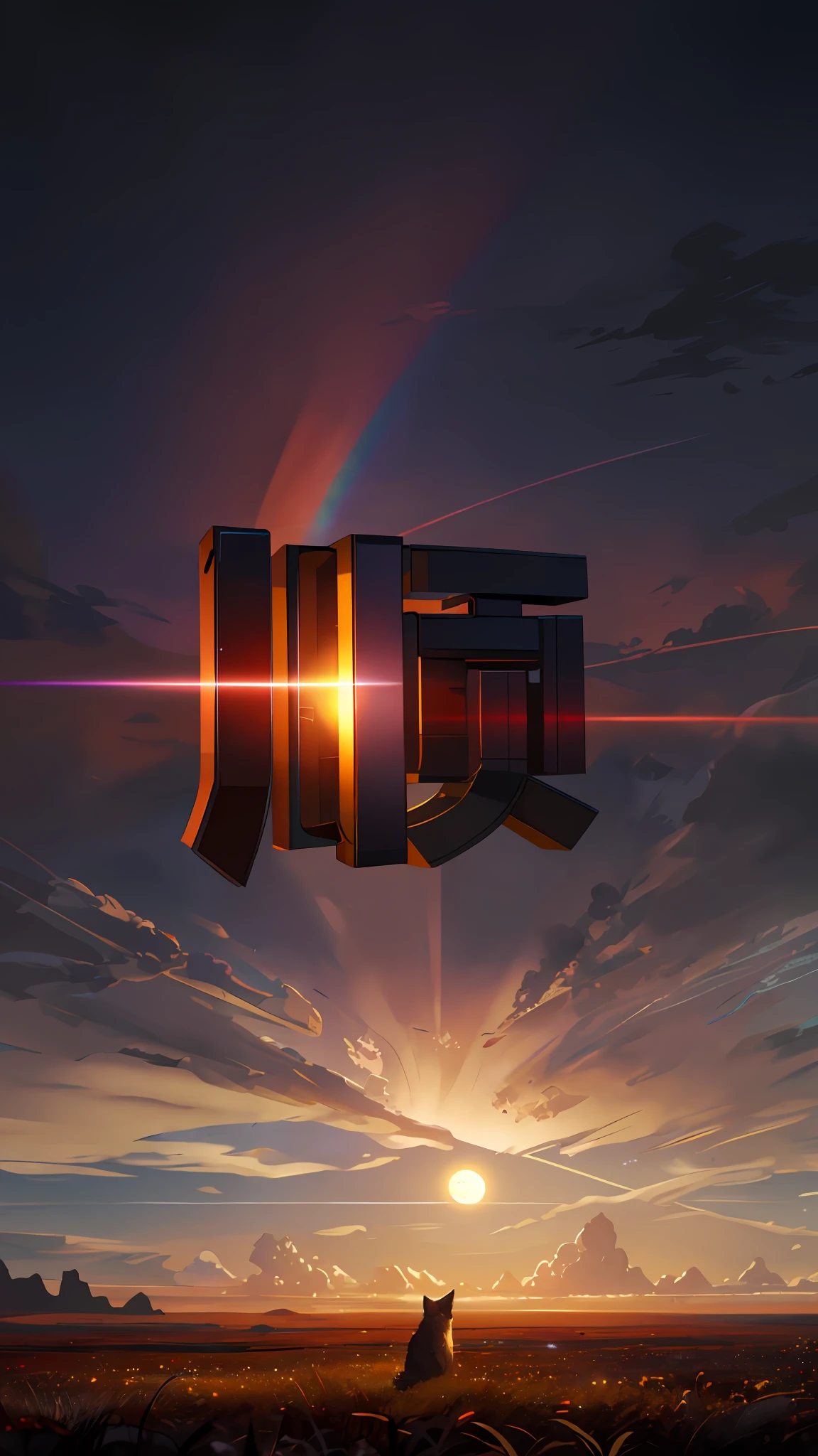 A wide landscape photo, (viewed from below, the sky is above, and the open field is below), a wolf sitting on grass field looking up, (full moon: 1.2), (meteor: 0.9), (nebula: 1.3), distant mountains , Trees BREAK Crafting Art, (Warm Light: 1.2), (Firefly: 1.2), Lights, Lots of Purple and Orange, Intricate Details, Volumetric Lighting BREAK (Masterpiece: 1.2), (Best Quality), 4k, Ultra Detailed, (Dynamic Composition: 1.4), Rich in Detail and Color, (Rainbow Color: 1.2), (Glow, Atmospheric Lighting), Dreamy, Magical, (Solo: 1.2)