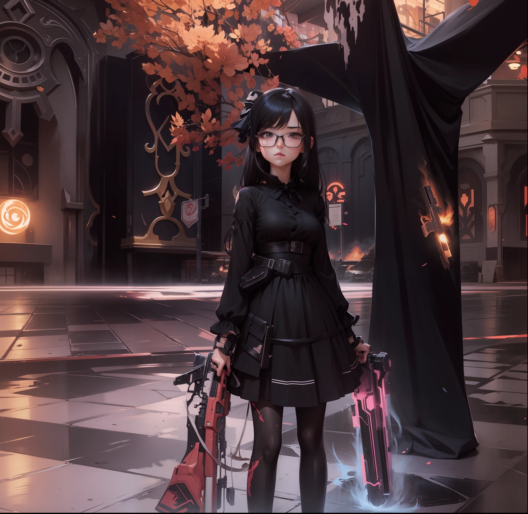 girl anime, black dress, gunslinger