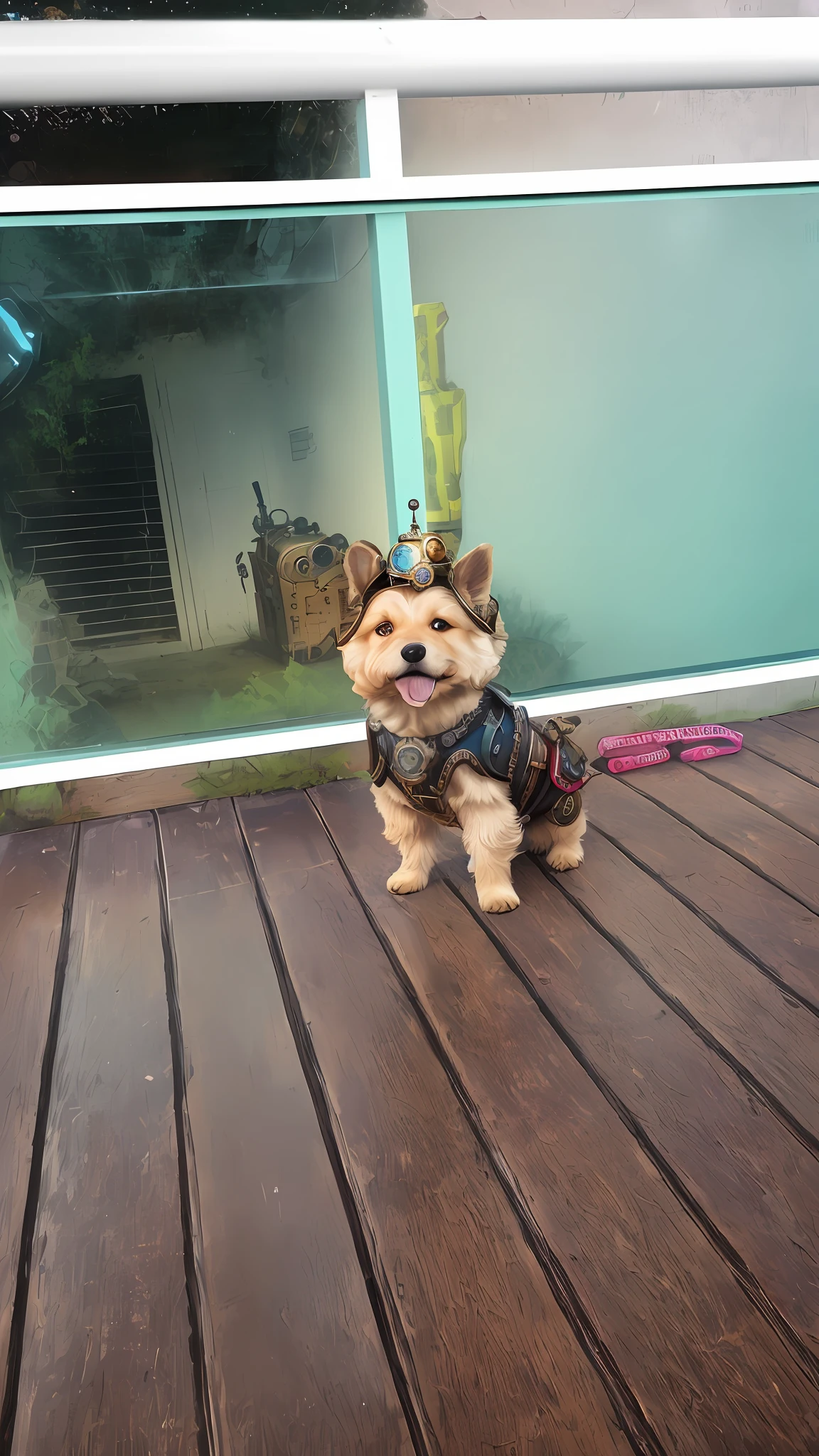 there is a yorkshire dog, with a gun in his mouth and a helmet, steampunk dog, wojtek fus, furry fantasy art, cyborg dog, medical mecha canine, furry character portrait, by Adam Marczyński, detailed 3d digital fantasy art, ultra detailed game art, by Tadeusz Pruszkówski, by Nikola Avramov