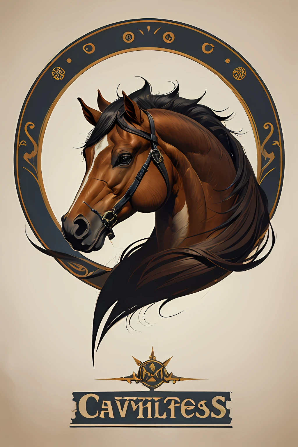 Logotipo de cavalo vetorial, silhuetas, faixa ornamental