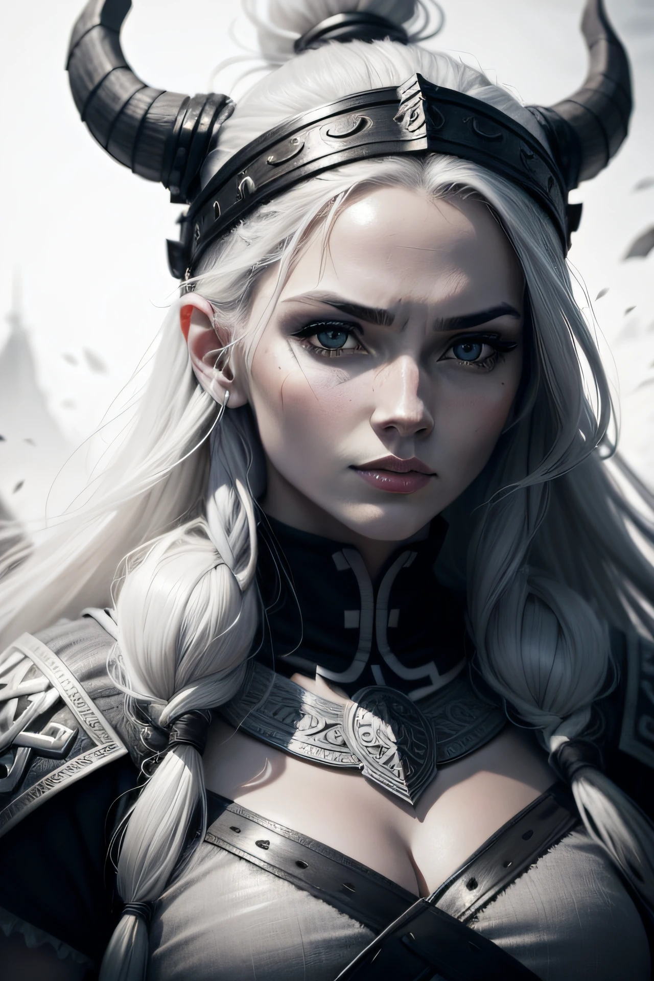 viking woman face black and white