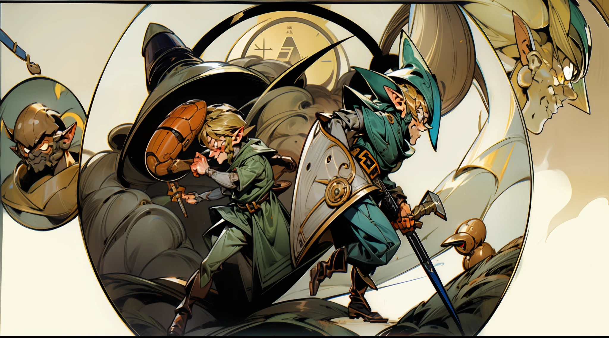 Duelo de sables lacer entre big smoke y link de the legend of zelda,de fondo hongos de mario como espectadores