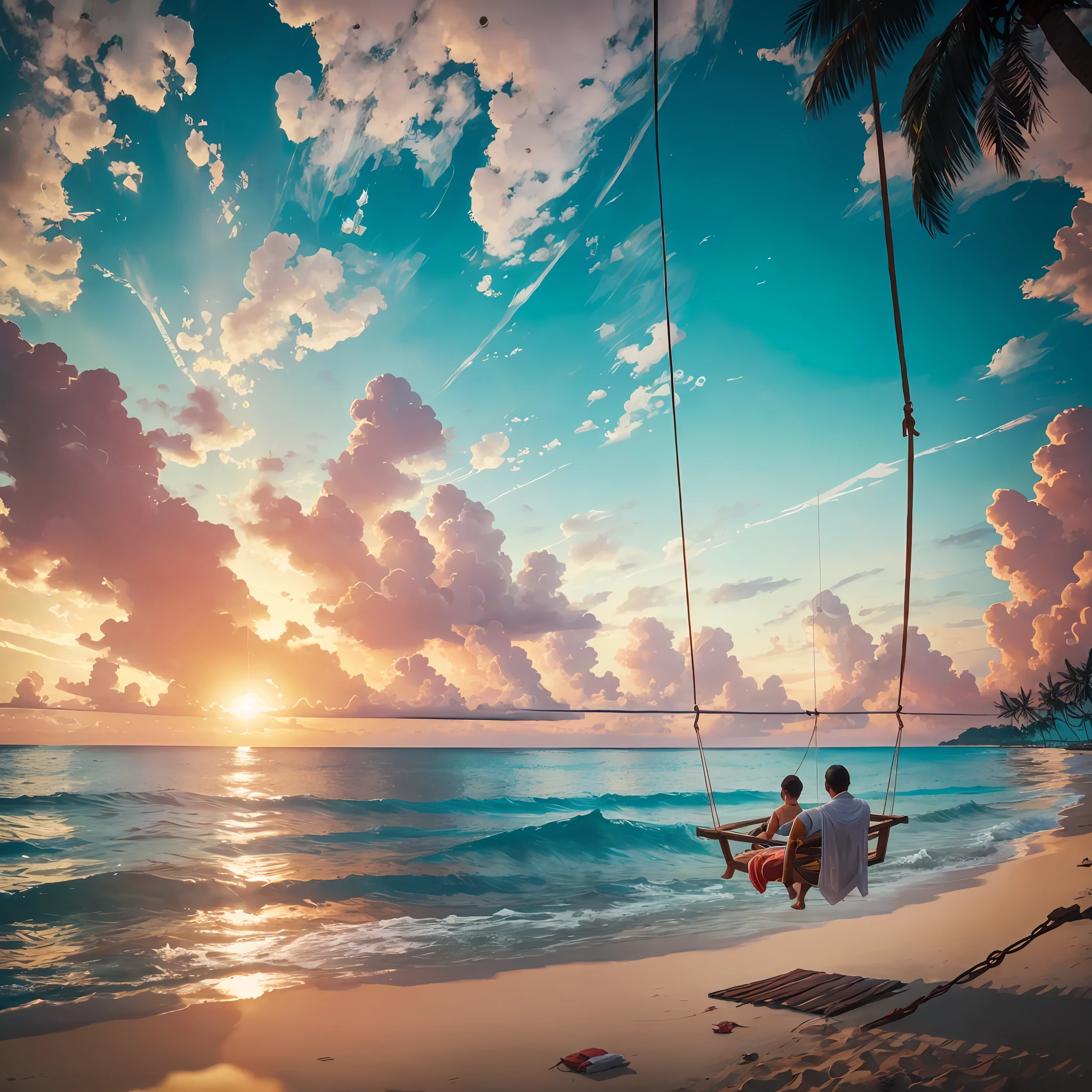 Swing tied to coconut trees