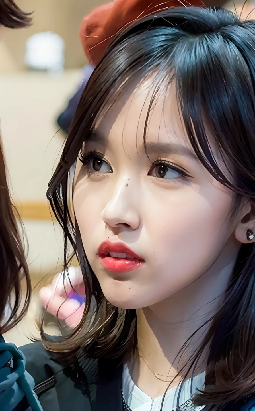 Mina,Black color hair,apathy,Best quality at best,超高分辨率,(真实感:1.4),(beuaty girl:1.4),(mediuml breasts:0.8),Looking_at_peeping at the viewer,Detailed facial details,Slim,(Makeup:0.3),Very meticulous clothes