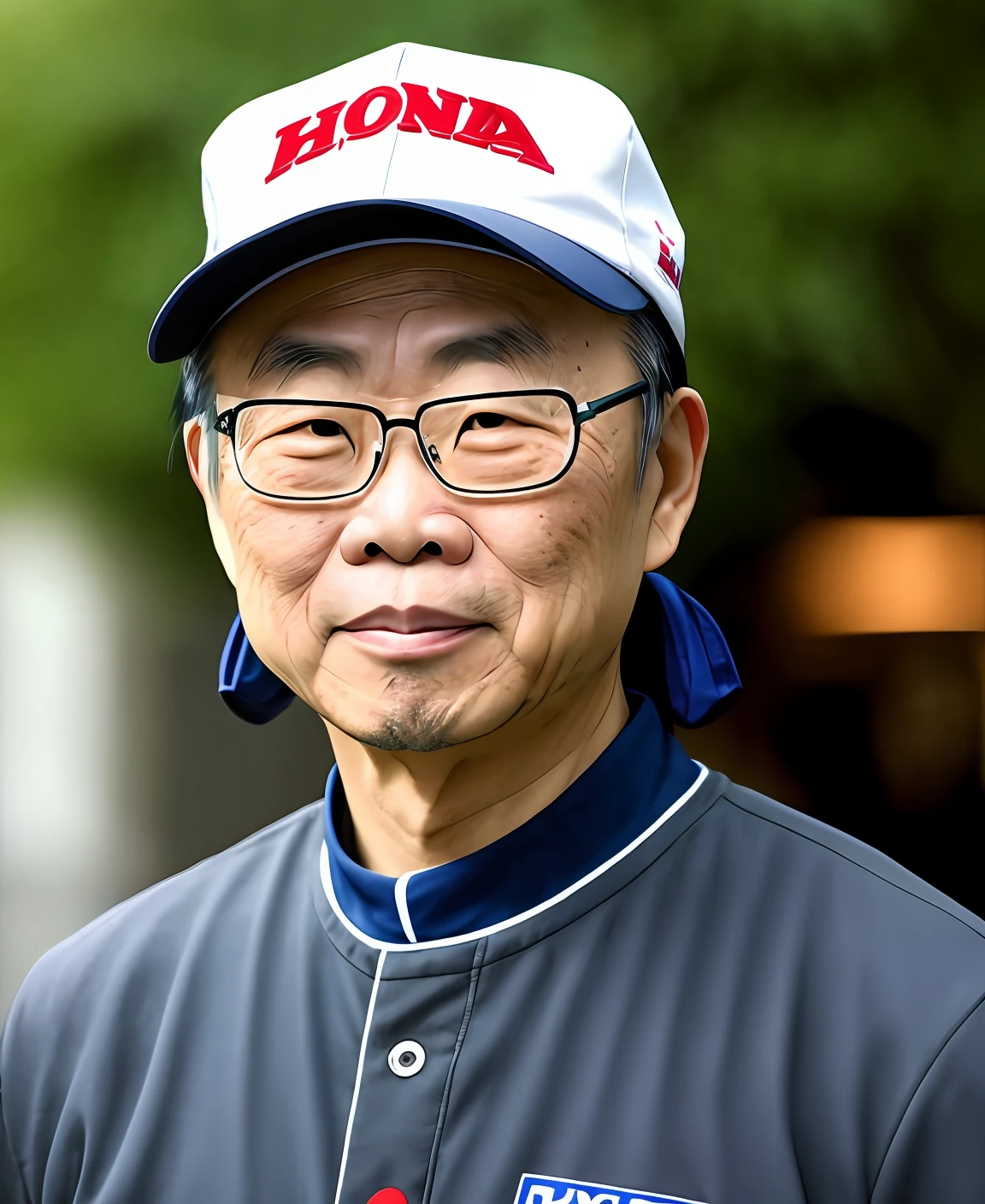 Soichiro Honda with white cap with Honda logo