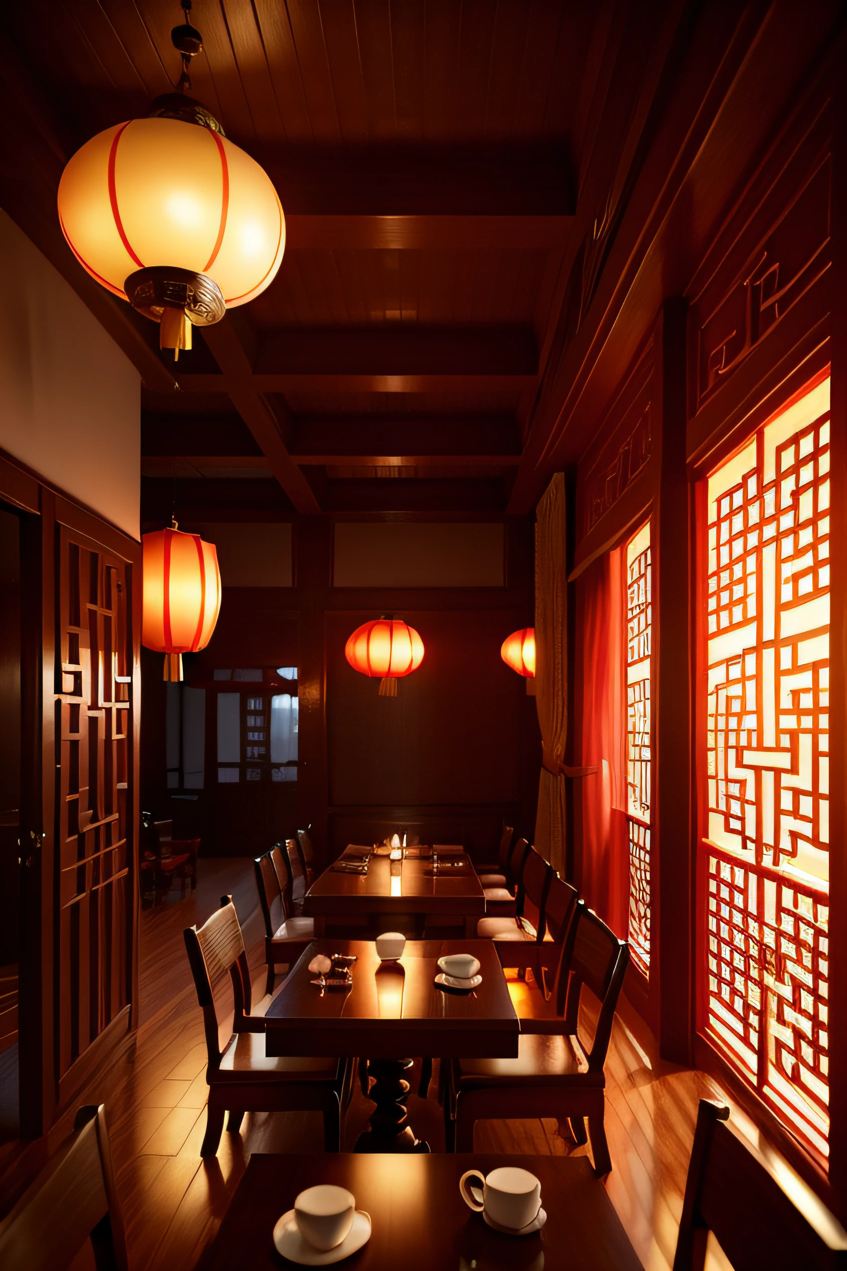 tea house，restaurant，Restaurants，China Hotel，Chinese style decoration，Chinese culture，Chinese morning tea，Guangdong，Indoor 3D，3DMAX，C4D，Octane，V-Ray，The feeling of the night