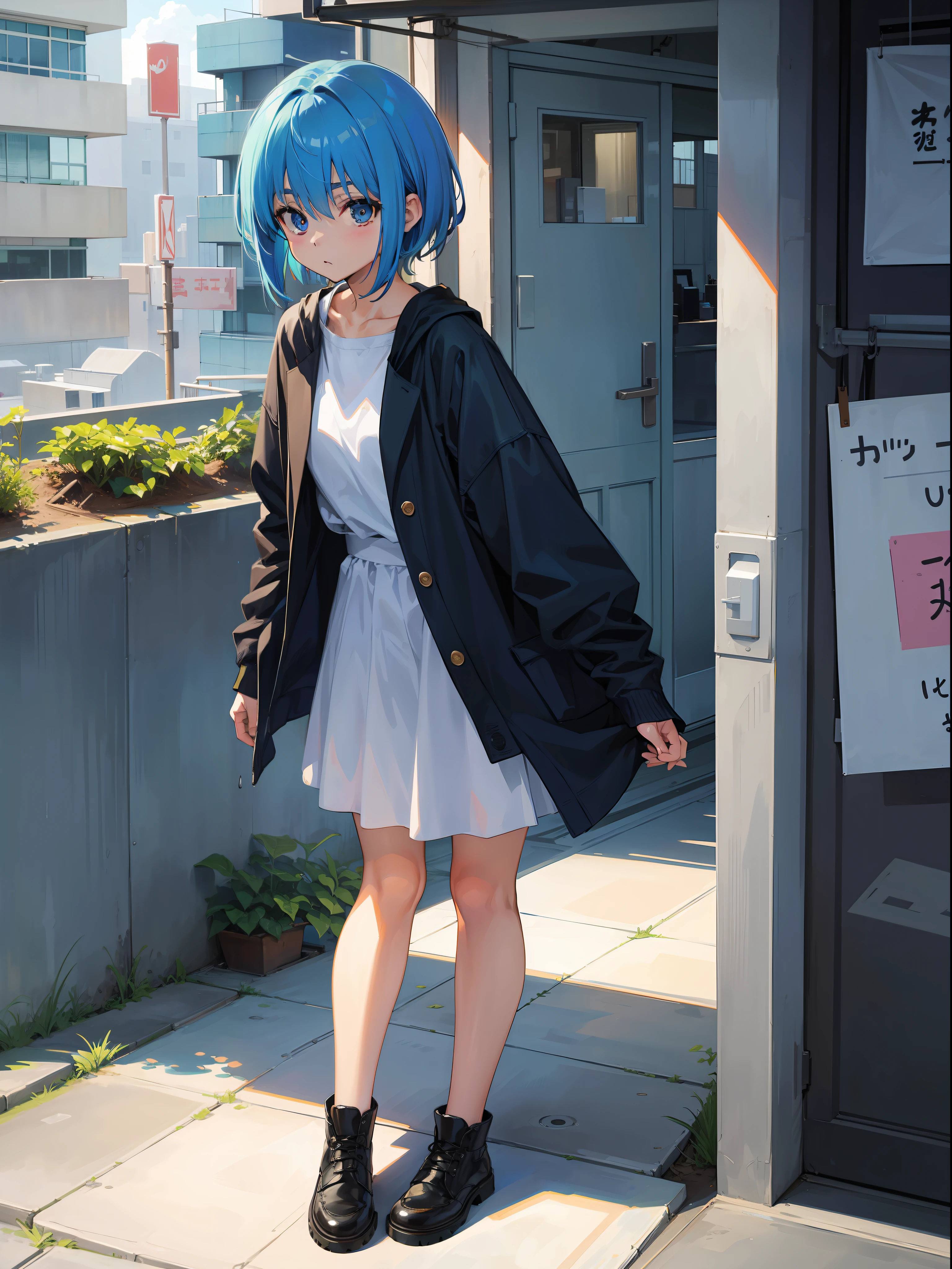 Niō Standing　Blue haired girl　short-cut