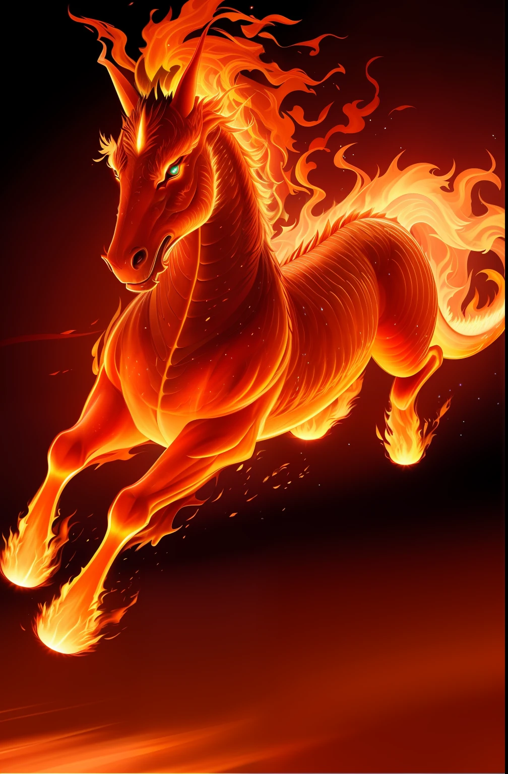 Fiery dragons run through the air,There is fire in the mouth, fire and flames mane, Digital Dragon, fiery coloring, drak, Amazing wallpapers, Amazing, firey, high quality hd digital art, wallpaper hd, fires!! Hyperrealistic, wallpaper - 1 0 2 4, sleipnir, The Dragon of Fire flies, Ride on the leaping dragon, hd illustration,8K high-definition,Pubic area is clear,the detail