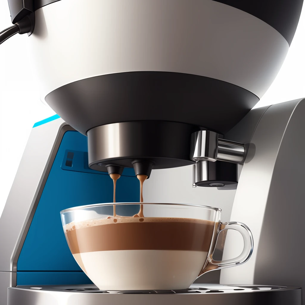 close-up futuristic plastic and metallic Cappuccino machine