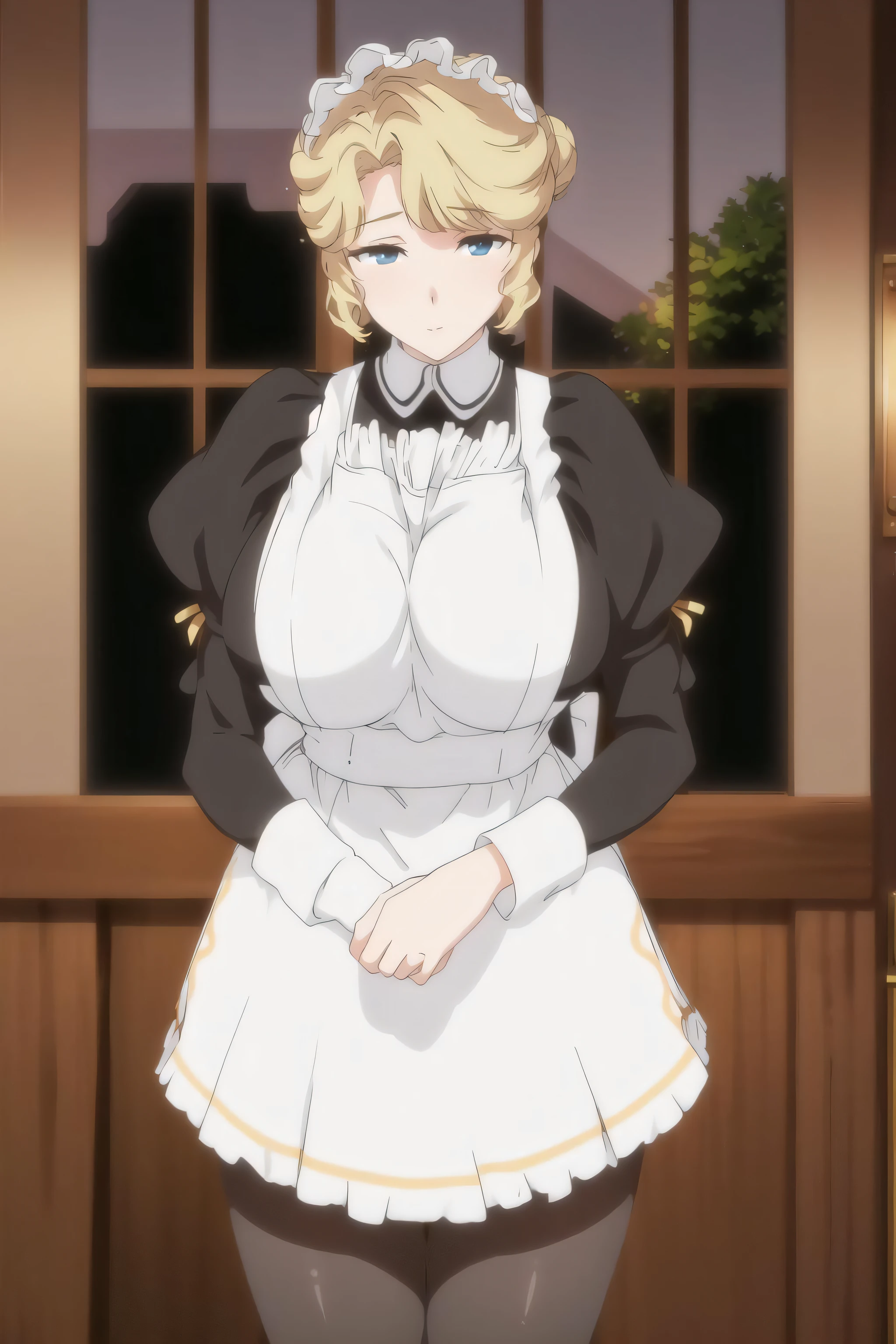 (Night:1.7), Japan, Tokyo, CityView, Before Window,
Standing at attention,
(LEGS_Black_pantyhose), maid_apron, maid_headdress, maid_LONG_Skirt, Long_white_gloves,
blonde hair, short hair, hair bun,
1 girl, 24yo,mature female,Beautiful Finger,Beautiful long legs,Beautiful body,Beautiful Nose,Beautiful character design, perfect eyes, perfect face,
looking at viewer, in the center of the image,
NSFW,official art,extremely detailed CG unity 8k wallpaper, perfect lighting,Colorful, Bright_Front_face_Lighting,
(masterpiece:1.0),(best_quality:1.0), ultra high res,4K,ultra-detailed,
photography, 8K, HDR, highres, absurdres:1.2, Kodak portra 400, film grain, blurry background, bokeh:1.2, lens flare, (vibrant_color:1.2)
(Beautiful,large_Breasts:1.4), (beautiful_face:1.5),(narrow_waist),