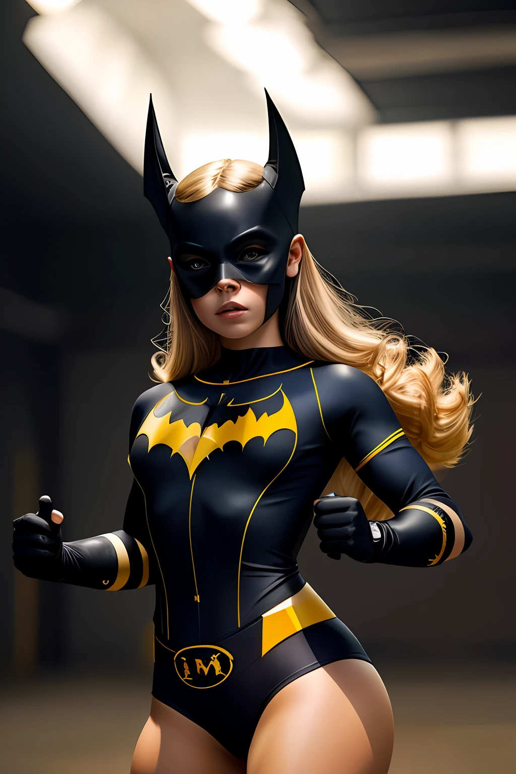 (16k, foto RAW, melhor qualidade, obra-prima: 1.2), ultra-detalhado, arte formal, foto realismo: 1.37, foto do corpo inteiro, (mulher, beleza ,( Bat Girl n)film grain, hero action pose ((Bat Girl))detalhes