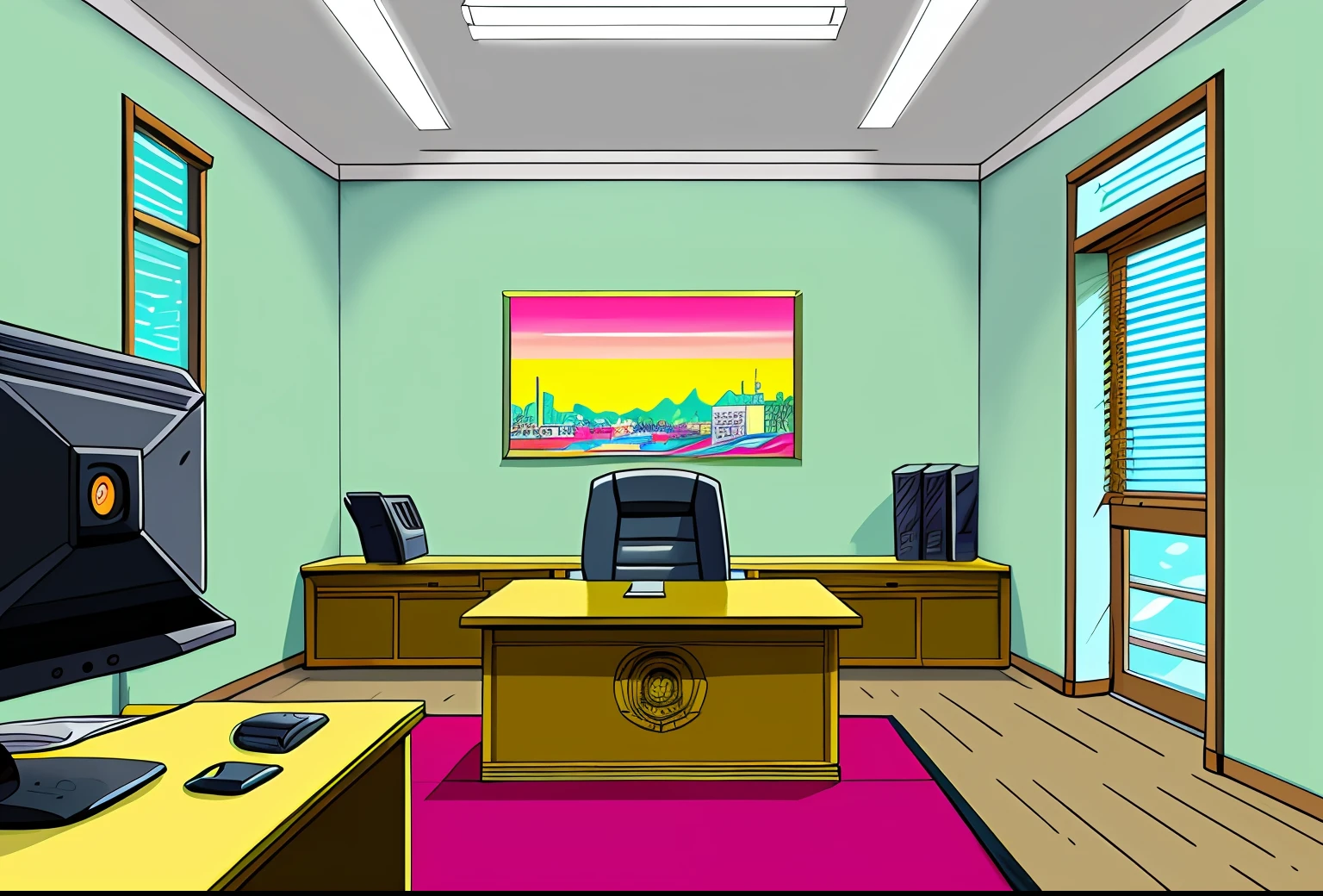 digitial painting，best qualtiy，style of anime，Boss's office，Bright tones，plain view，8K，hyper HD，tmasterpiece