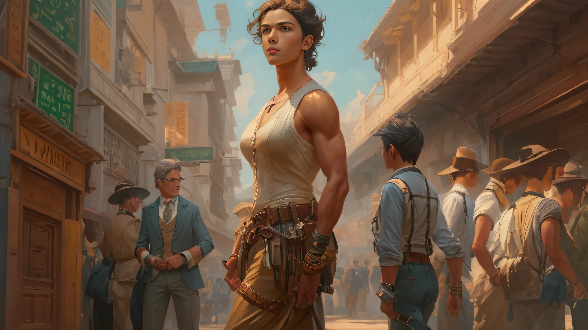 timeless style, full shot body photo of the most beautiful artwork in the world featuring (modelshoot style), (hand_on_hip:1.2), big game hunter, 1890, victorian age, old, male, a character portrait, art by artgerm and greg rutkowski and magali villeneuve, analog style, (mdjrny-v4 style), (from below:1.2), (perfect male figure),(handsome,sexy,hot young man),((detailed face and eyes)), (well defined face, gentleman:1.3 ),focus on face, (perspective:1.1),male focus, man, professional majestic oil painting by Ed Blinkey, Atey Ghailan, Studio Ghibli, by Jeremy Mann, Greg Manchess, Antonio Moro, trending on ArtStation, trending on CGSociety, Intricate, High Detail, Sharp focus, dramatic, photorealistic painting art by midjourney and greg rutkowski