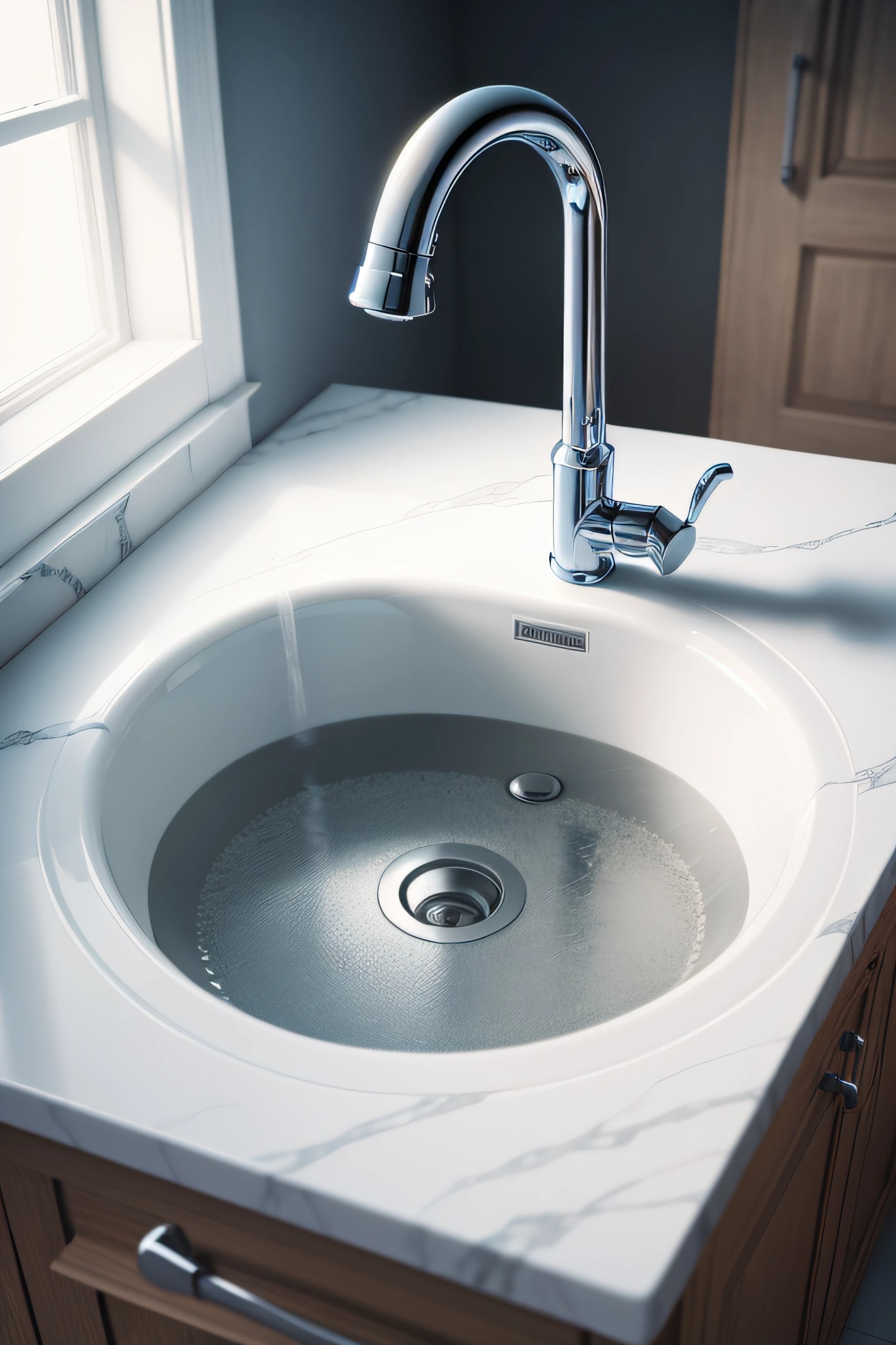 Kitchen faucet sink realistic white atmospheric minimalist water