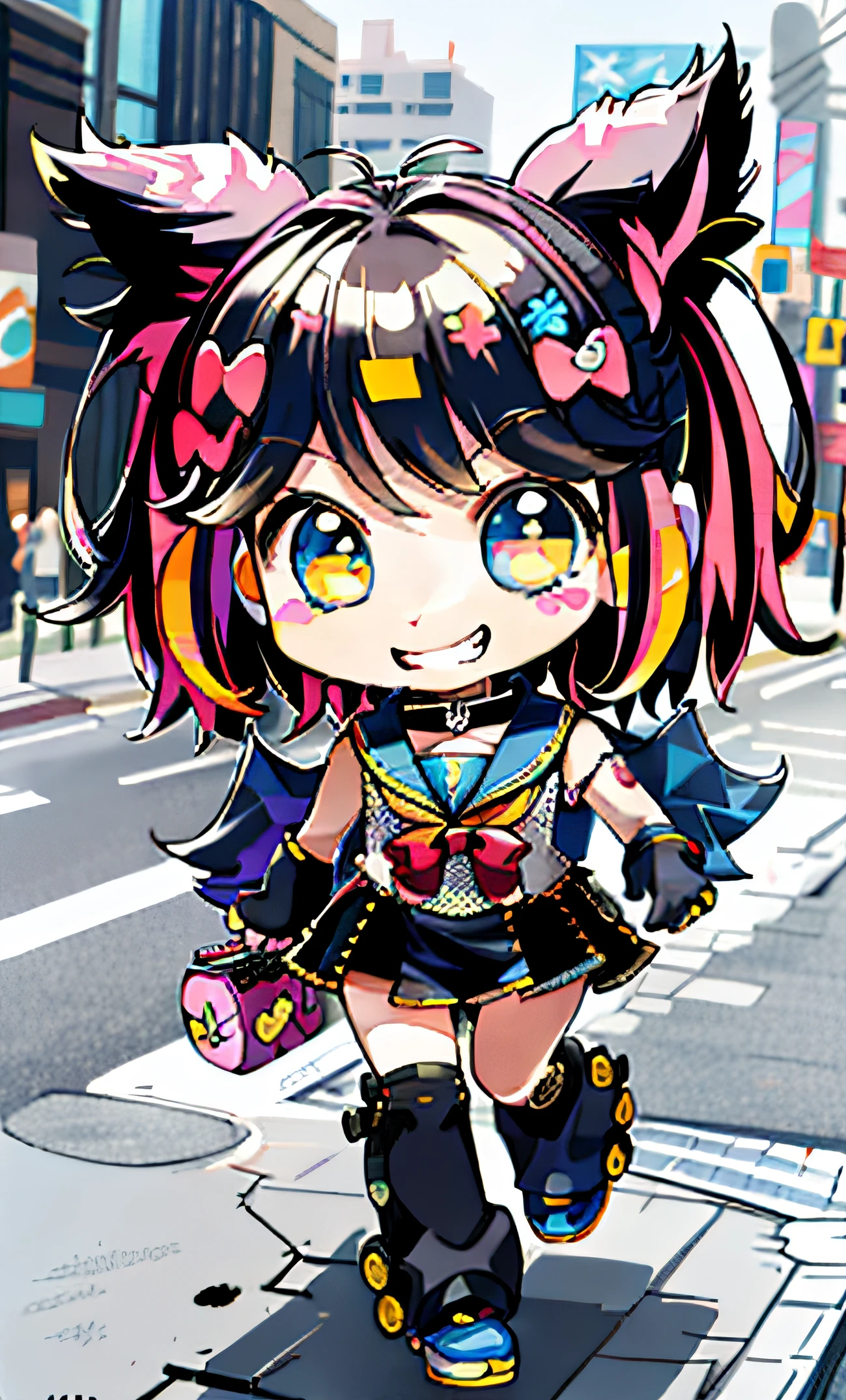 There was a ***********，with a big smile on its face, yami kawaii, soda themed girl, chibi girl, kawaii decora rainbowcore, Glitter accents on figure, small curvaceous ****, inspired by Takehisa Yumeji, kagamine rin, tchibi, decora inspired, Chibi anime girl, full body zenkai! asuka suit, added detail