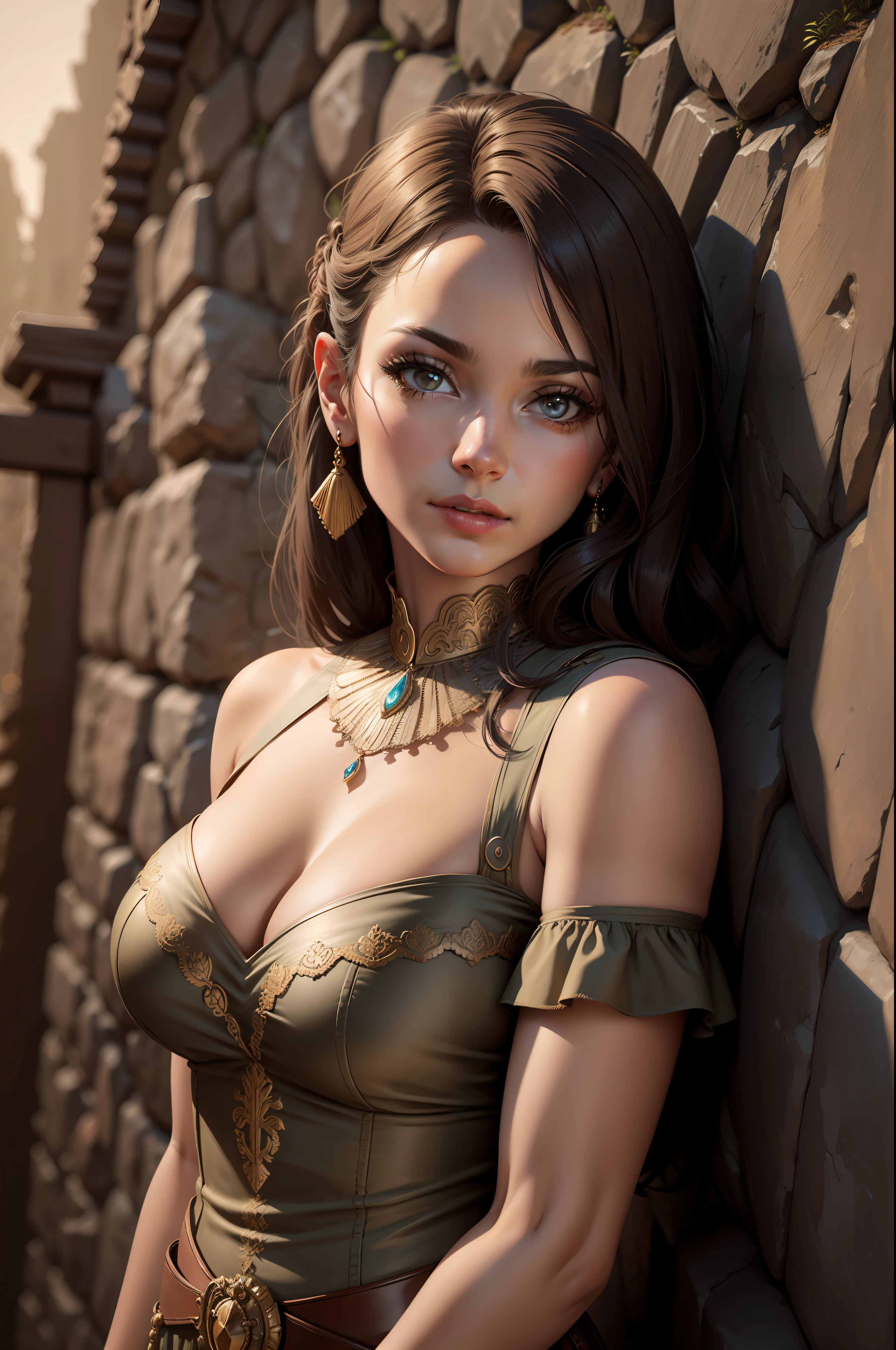 ((Antique rock wall paintings)),8K,closeup cleavage,finedetail