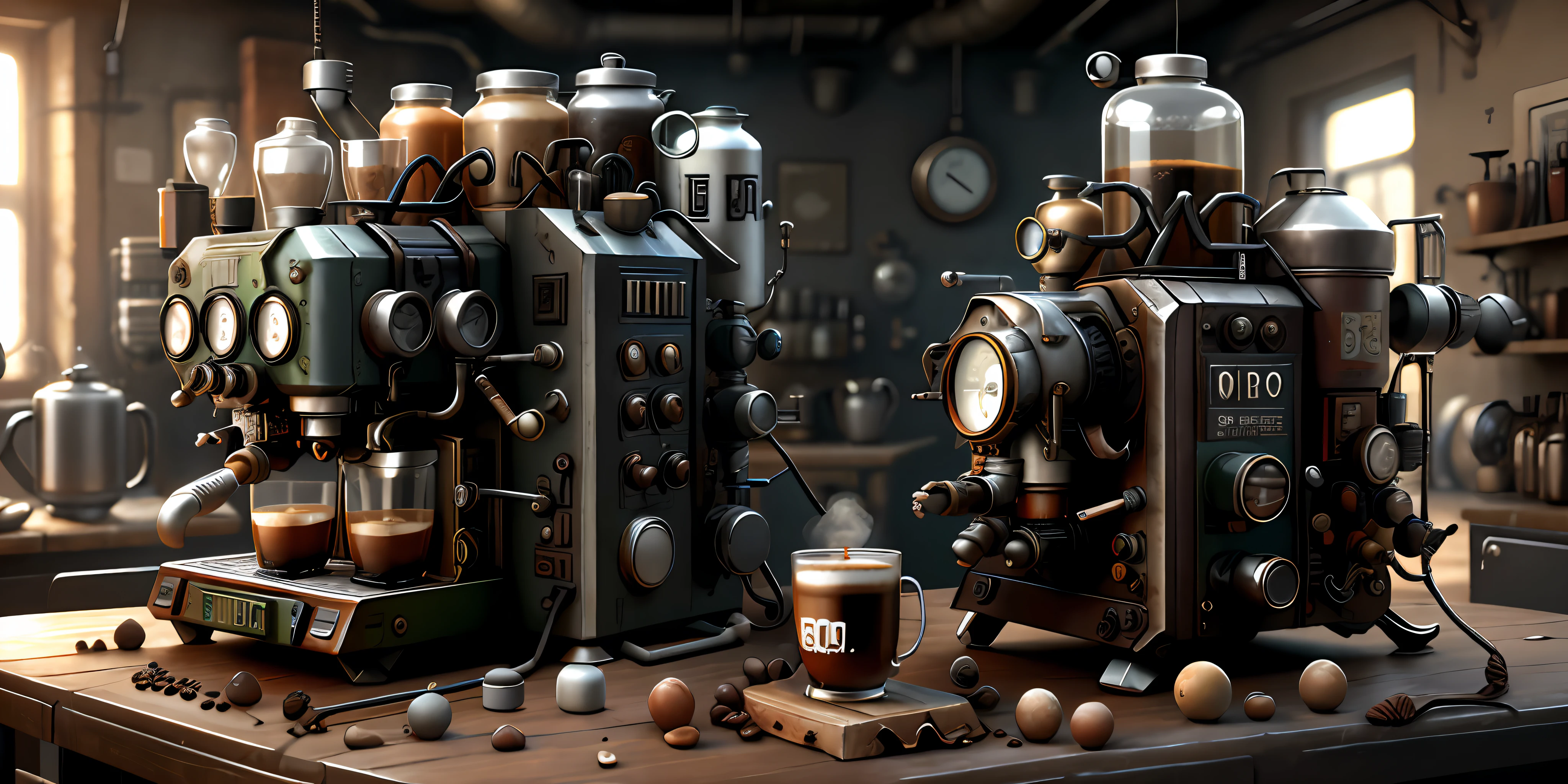 Diesel punk AI coffee machine