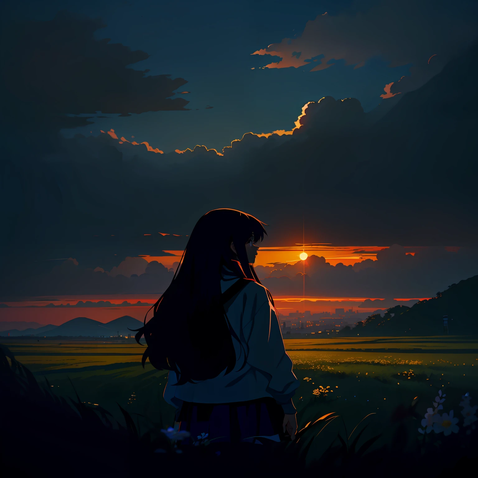 Anime girl looking at the sunset, Estilo de Alena Aenami, inspirado em Alena Aenami, artistic. Alena Aenami, Directed by: Alena Aenami, Arte de Alena Aenami, Makoto Shinkai Cirilo Rolando, Anato Finnstark e Alena Aenami, Estilo de Aenami Alena, watching the sun set. anime