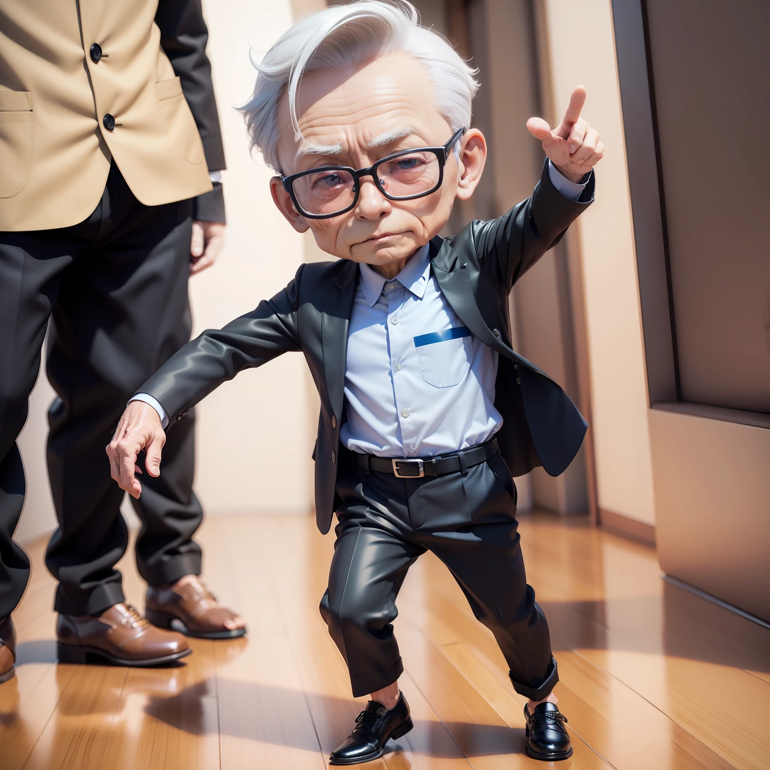 (((chibi 3d))),80 years old man,👴🏻, Cutter shirt,Looping,slacks,Business Shoes,High jump,Hair is thin,japanes,Hospital lobby