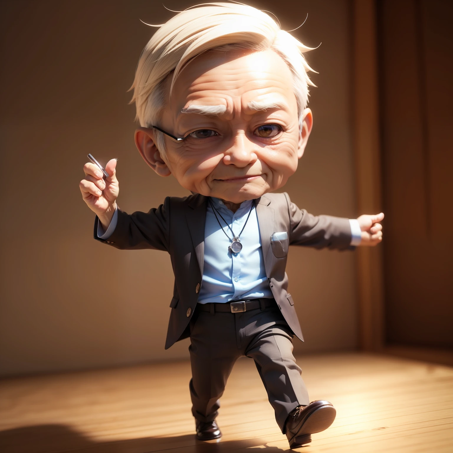 (((chibi3d))),80 year old man,👴🏻, cutter shirt,loop pendant,slacks,business shoes,high jump.