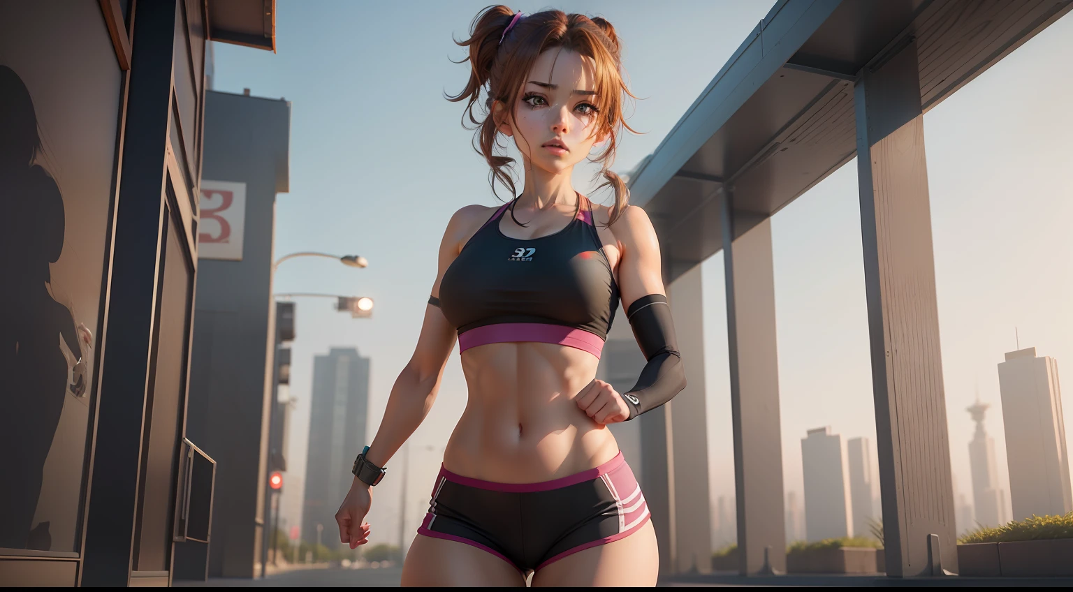 There was a woman, In fitness realistic anime 3 D style, move, Anime style. 8K, appear, , , realistic anime artstyle, Realistic anime art style, Photorealistic anime, Kawaii realistic portrait, 3 d anime realistic, up of young anime girl