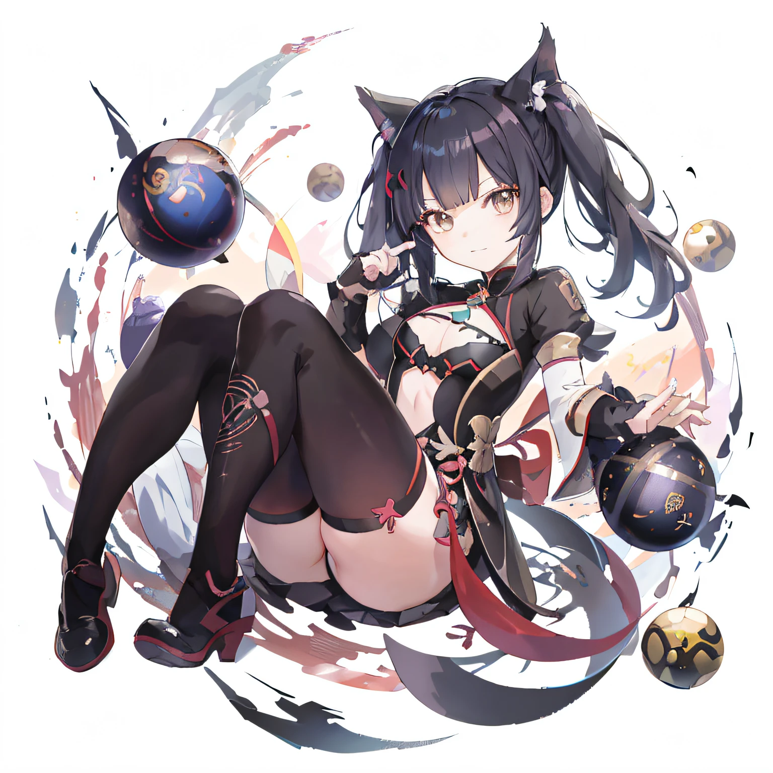 Anime girl lying on ground with ball and sword, Ayaka Genshin impact, Cat girl, Attractive cat girl, mika kurai demon, nekomimi, by Yang J, author:Shitao, Very beautiful anime cat girl, cute anime catgirl, noire, demon anime girl, (Anime girl), From Arknights, Genshin