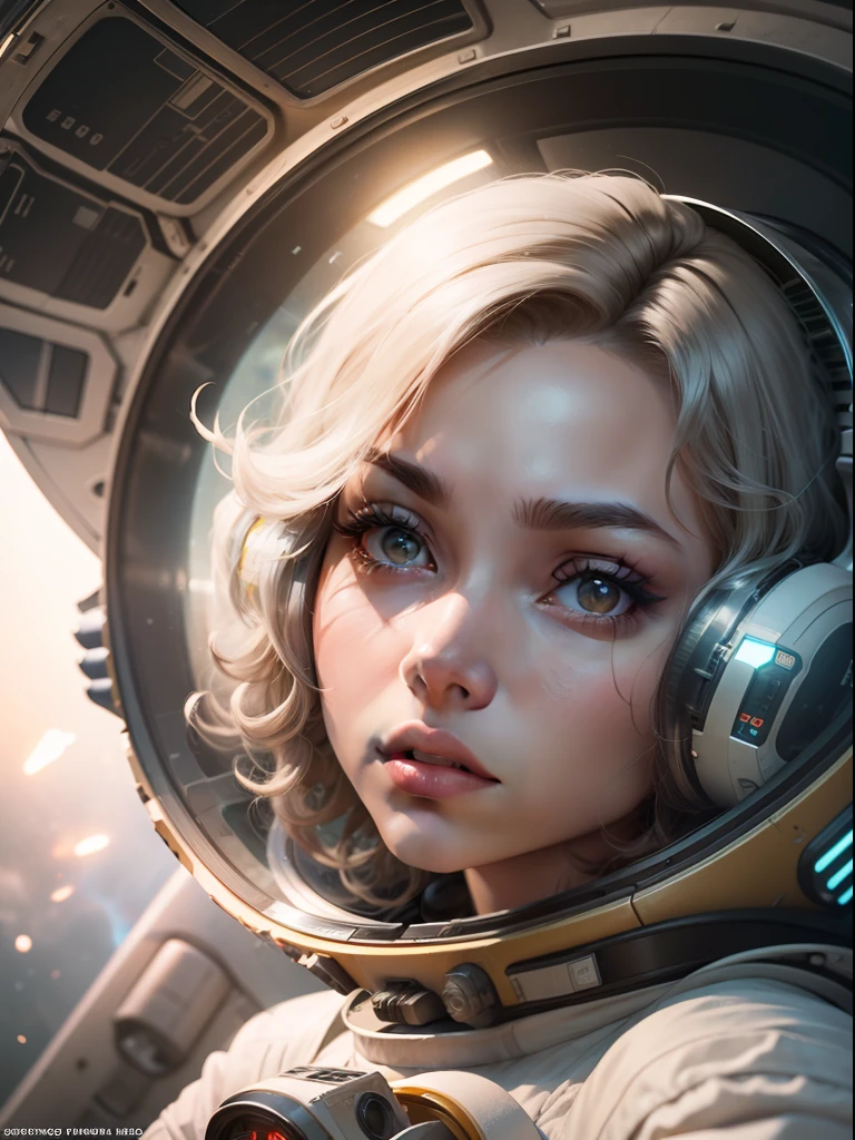 A girl with white skin and curly hair floats inside a large gravitational capsule, space objects floating in the background, anime portrait Space Cadet Girl, from a 2 0 1 9 Sci Fi 8 K movie, Zoe Kravitz futuristic astronaut, 8 K movie still, movie still 8 K, Zoe Kravitz as an astronaut, in spacesuit,  girl in space, portrait 8k render, beautiful woman in spacesuit, amplitude, general plan, cinematic, photorealism, Photographed on a Canon EOS-1D X Mark III, 50mm lens, F/2.8, sharp focus, volumetric fog, dramatic light, volumetric light, neon, 8k uhd, dslr camera, maximum quality, film grain,