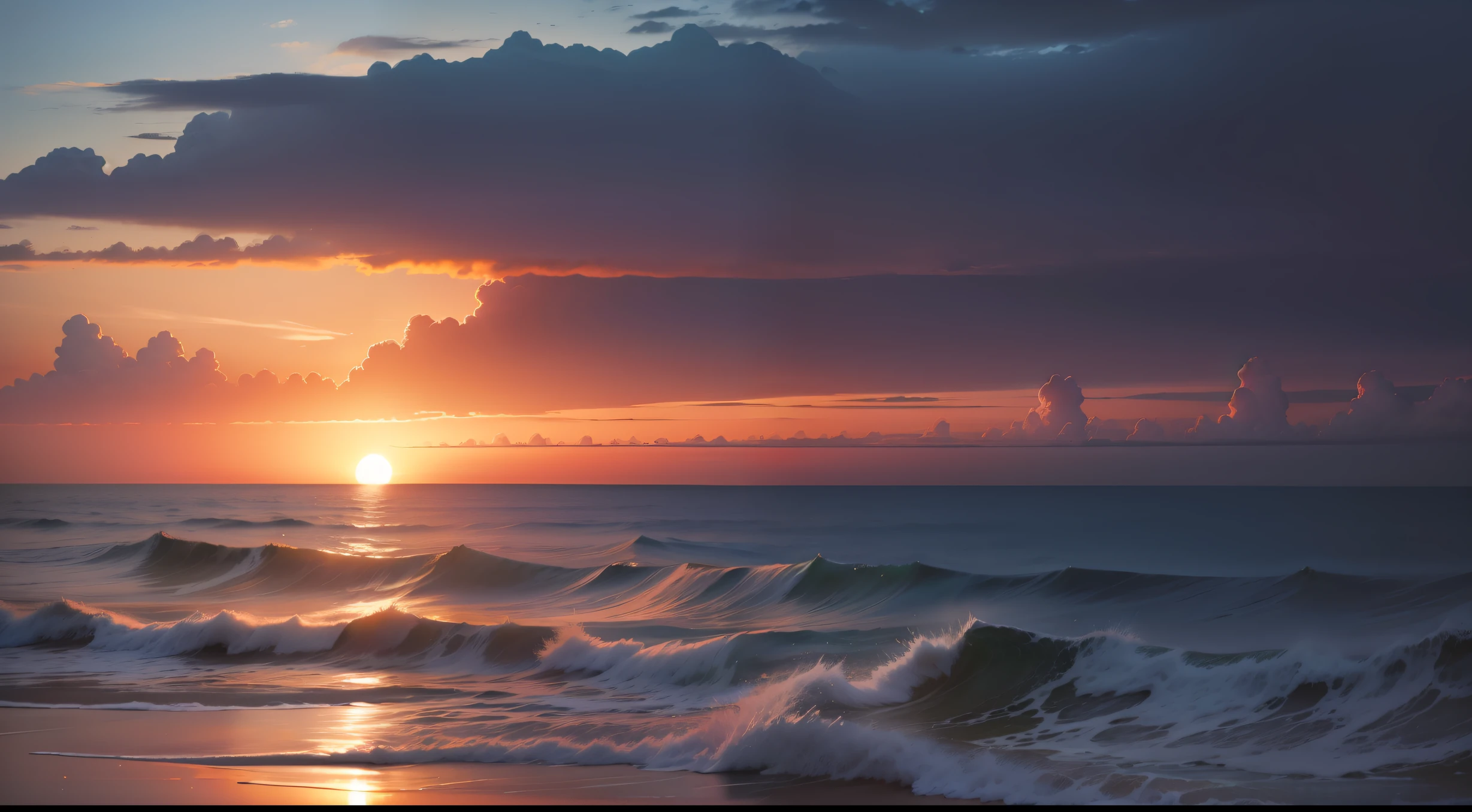 Picture of sunset with ocean, realistic lighting