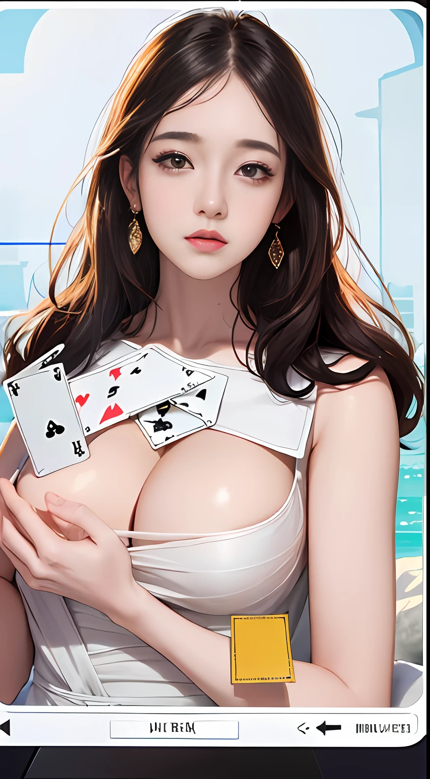 (((Beautiful border)))，（Quadrilateral border），(((Cards))) ，1个Giant Breast Girl，rich colours， Best quality at best， Beautiful elements， A high resolution， 4K， 8K，white backgrounid, industrial design, studio lit, C4D, OC renderer, Clean shadows, 4K