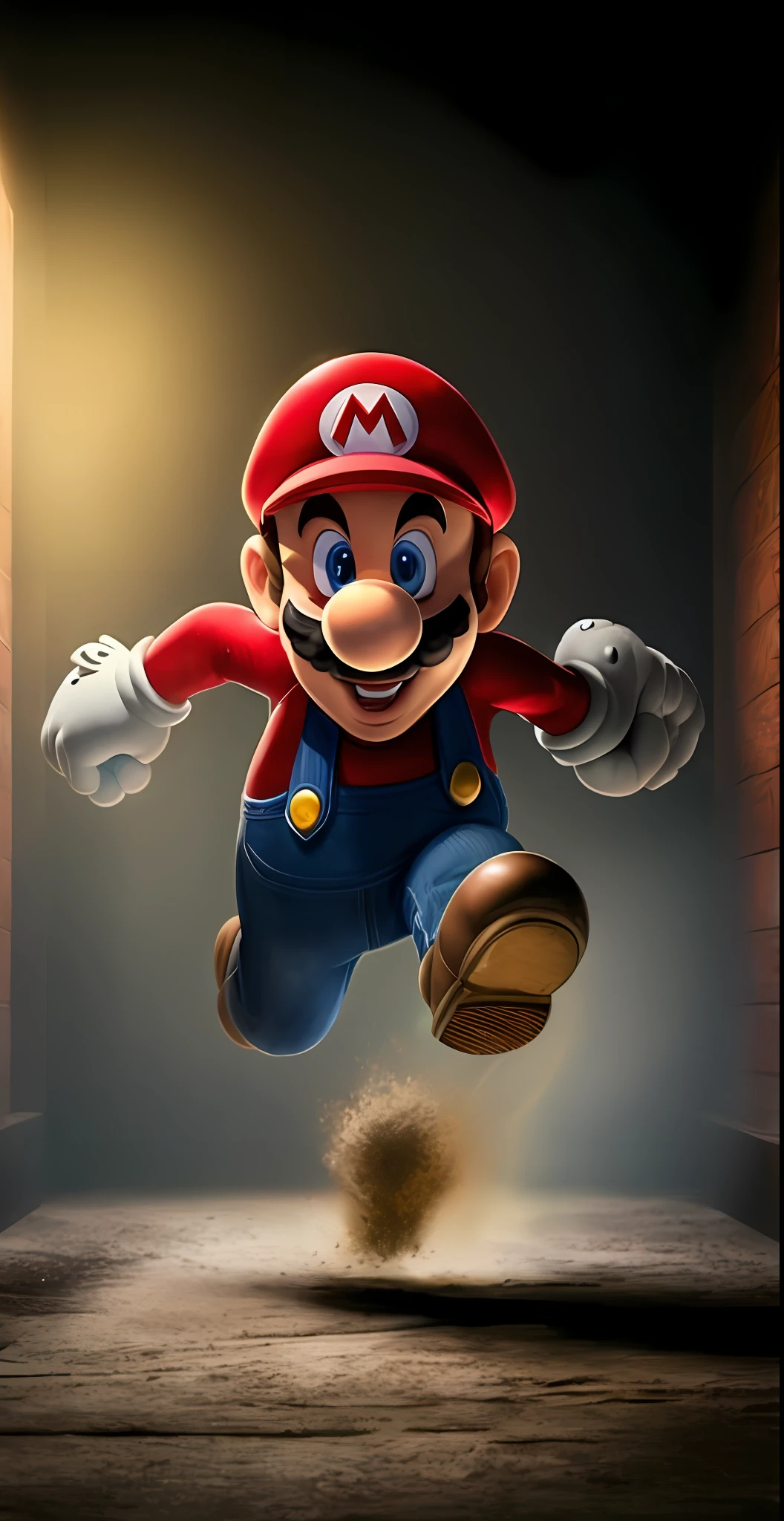 mario running through a tunnel with a light shining on him, super mario portrait, super mario, portrait of super mario, super mario in real life, portrait of mario, mario in real life, fan artwork of mario, inspired by Mario Dubsky, mario as a real person, inspired by Mario Comensoli, mario dabbing, super mario bros