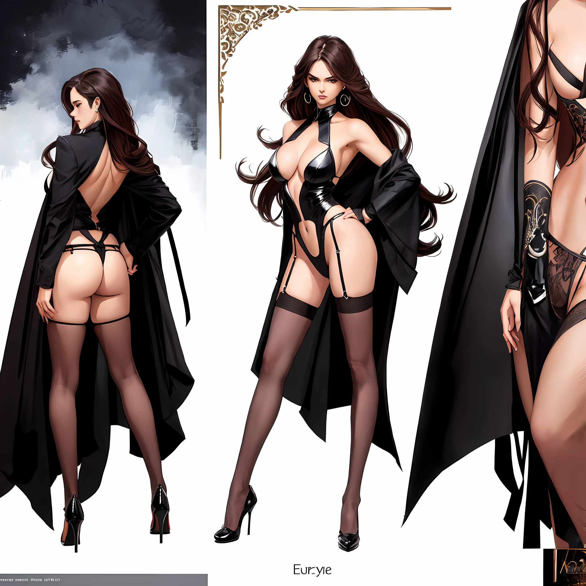Illustration art,Whole body movement,Sexy woman in sexy clothes,murderess,Very cool facial expression,the sideview,with his back to the viewer,Gorgeous background,Great erotic art,painting art,Sexy art,Detailed body part details,long leges,Inspired by J.c.Ryan Decker,Epic European and American illustrations,Tall,The whole body is evenly sexy
