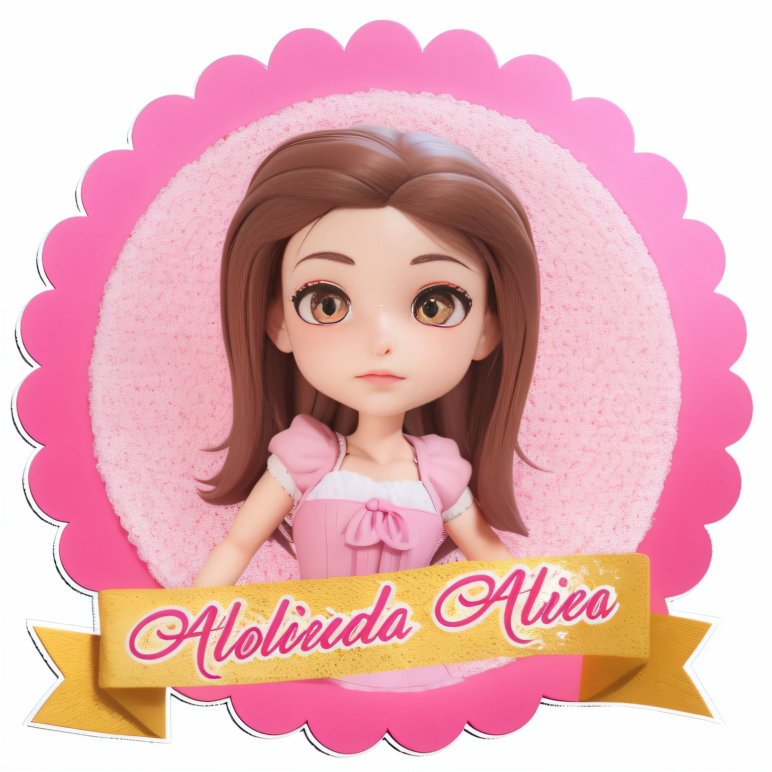 close up boneca obra-prima, melhor qualidade, trabalho de rending 3d, estilo 3DMM, close-up, retrato, 3D, 1girl, solo, cabelo castanho, realista, parte superior do corpo, fundo simples, franja, olhando para longe, cabelo preto longo, separated-lips, maquiagem, cabelo encaracolado castanho longo, olhos marrom, vestido rosa, aerith gainsborough, aerith