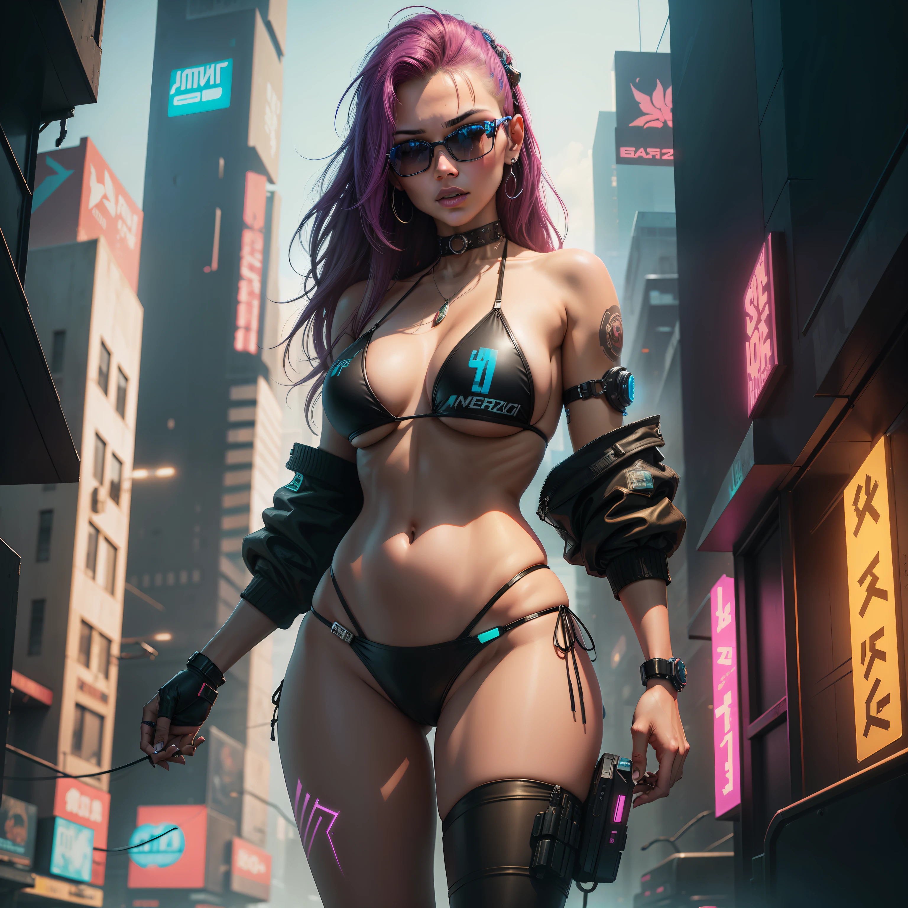 Woman in cyberpunk bikini