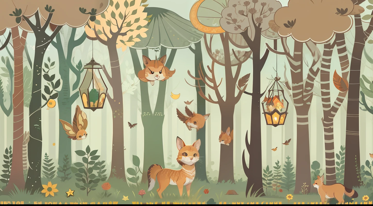 clipart, bosque encantado, tema infantil, raposa