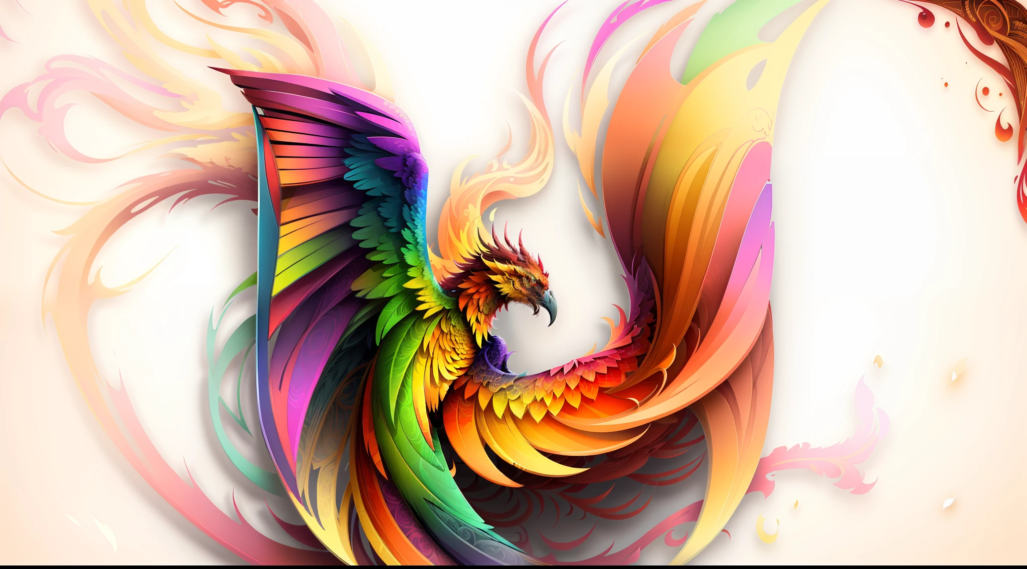 Color drawing of colorful phoenixes in U-shaped frame,highly detailed and hypnotic,symmetrical and detailed,intricate digital art,highly detailed,Highly detailed and gorgeous lines,