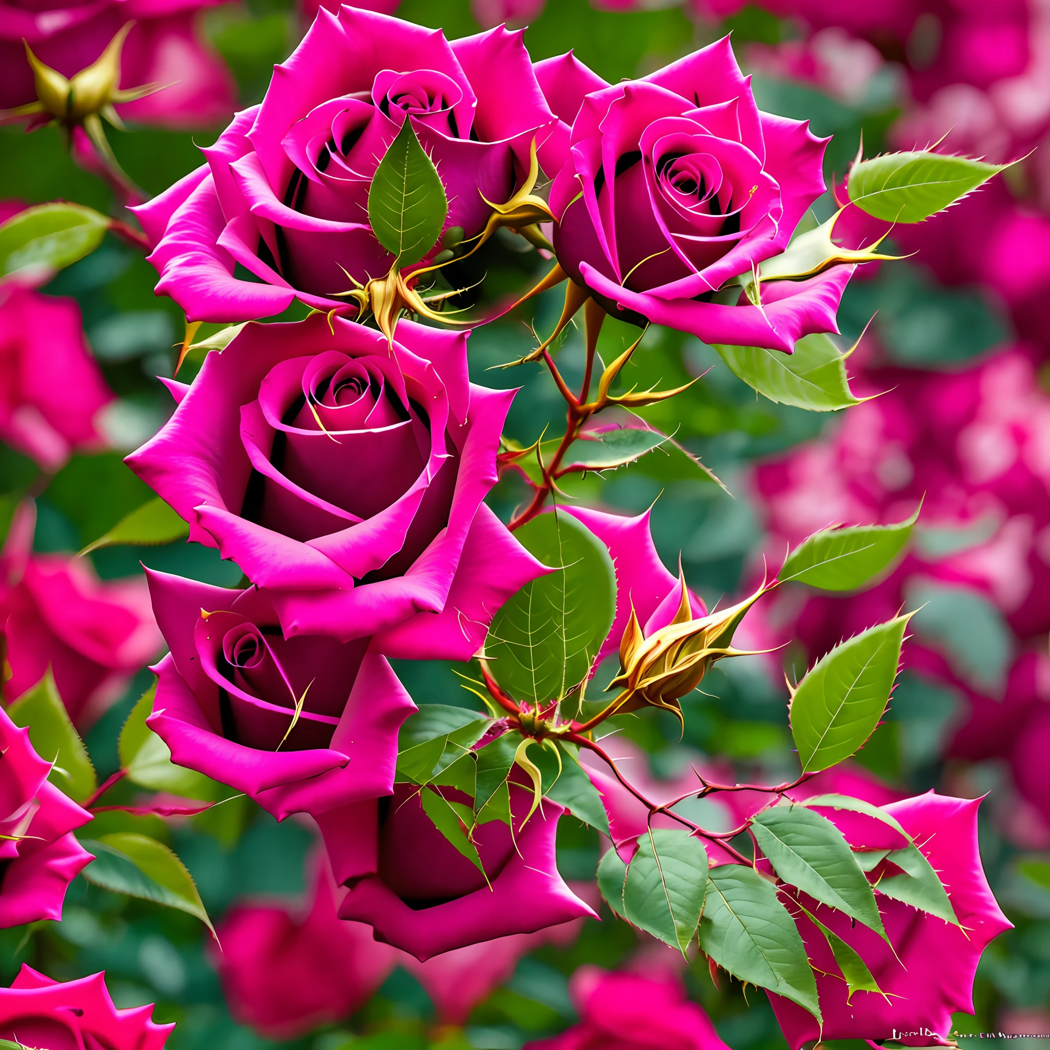 Genera una imagen en alta calidad, hd, mejor camara del mundo, a full color, mucho detalle que refleje el sentimiento de este titulo de un poema llamado "Nuestro amor" containing a rose with thorns and a bristling heart