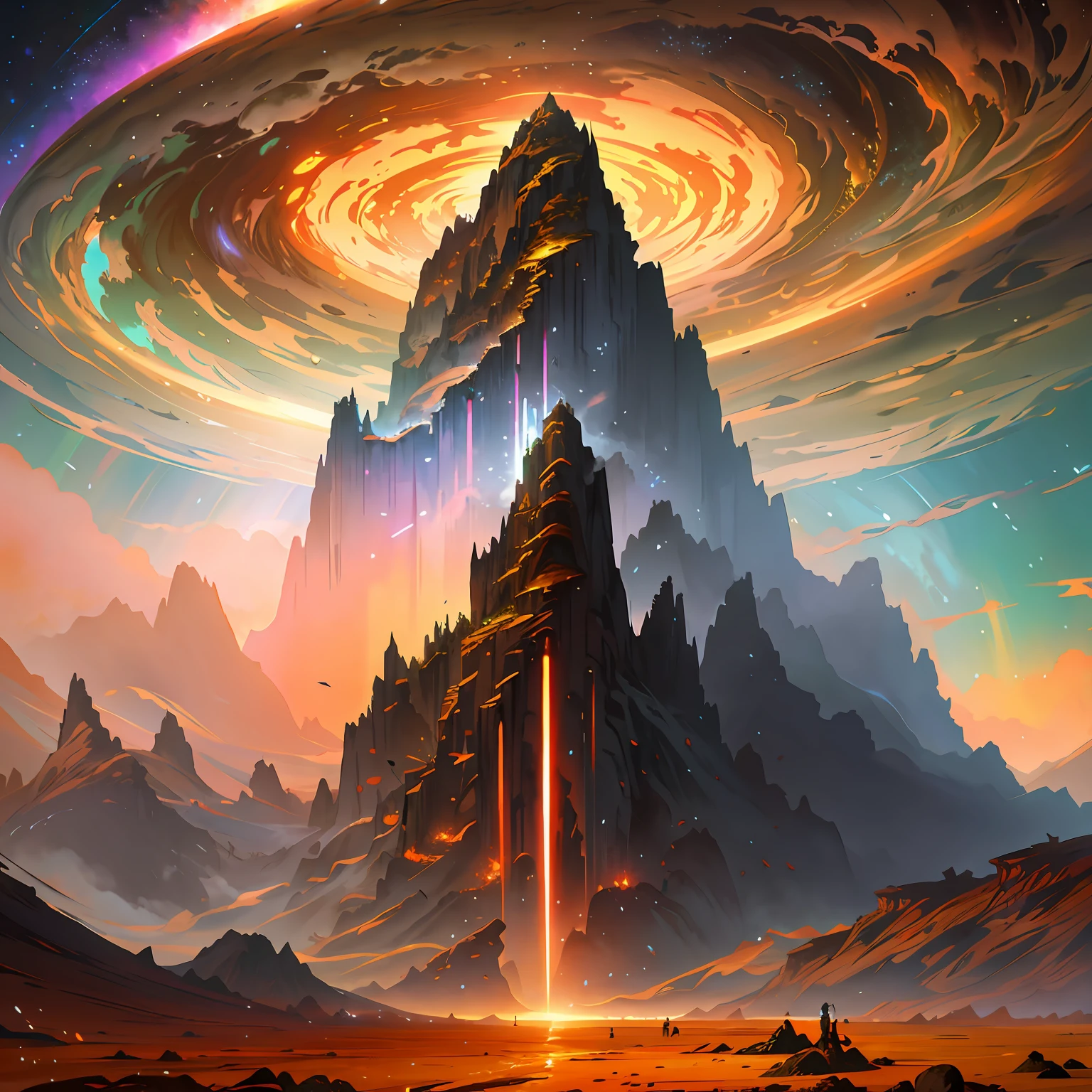 pintura de uma montanha com uma cachoeira no meio dela, epic fantasy sci fi illustration, epic dreamlike fantasy landscape, Epic Fantasy Digital Art Style, epic scifi fantasy art, epic fantasy landscape, paisagem de fantasia impressionante, fantasy epic digital art, Paul Lehr e Beeple, Symmetrical Epic Fantasy Art, Jessica Rossier Arte de fantasia, Paisagem de alta fantasia